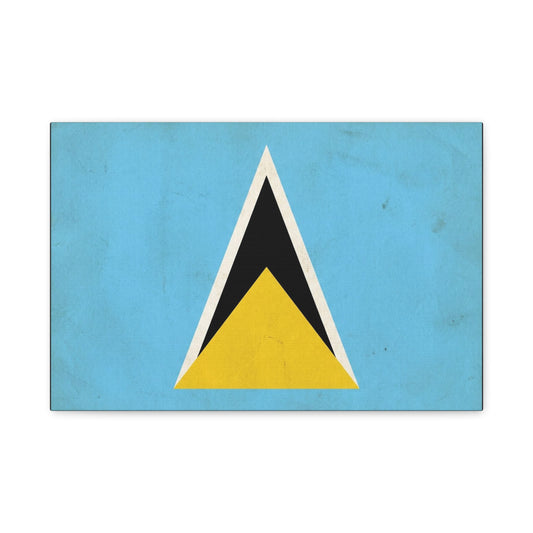 Saint Lucia Flag Canvas Wall Art - Blue Yellow Black Triangle Design, Minimalist Geometric Print - Modern Caribbean Decor - Living Room Wall Decor, Office Art Accent - Bedroom Home Decoration