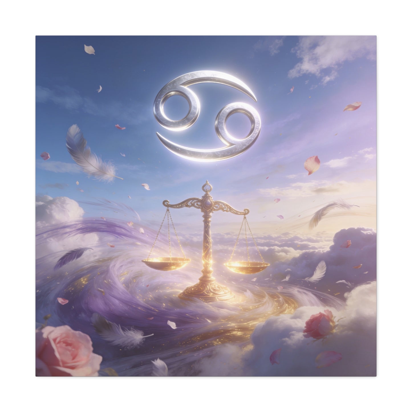 Cancer Zodiac Canvas Wall Art - Celestial Crab Symbol, Golden Libra Scales, Dreamy Sky - Matte Canvas Print, Contemporary Astrology Decor - Bedroom Wall Accent, Meditation Space - Ready to Hang
