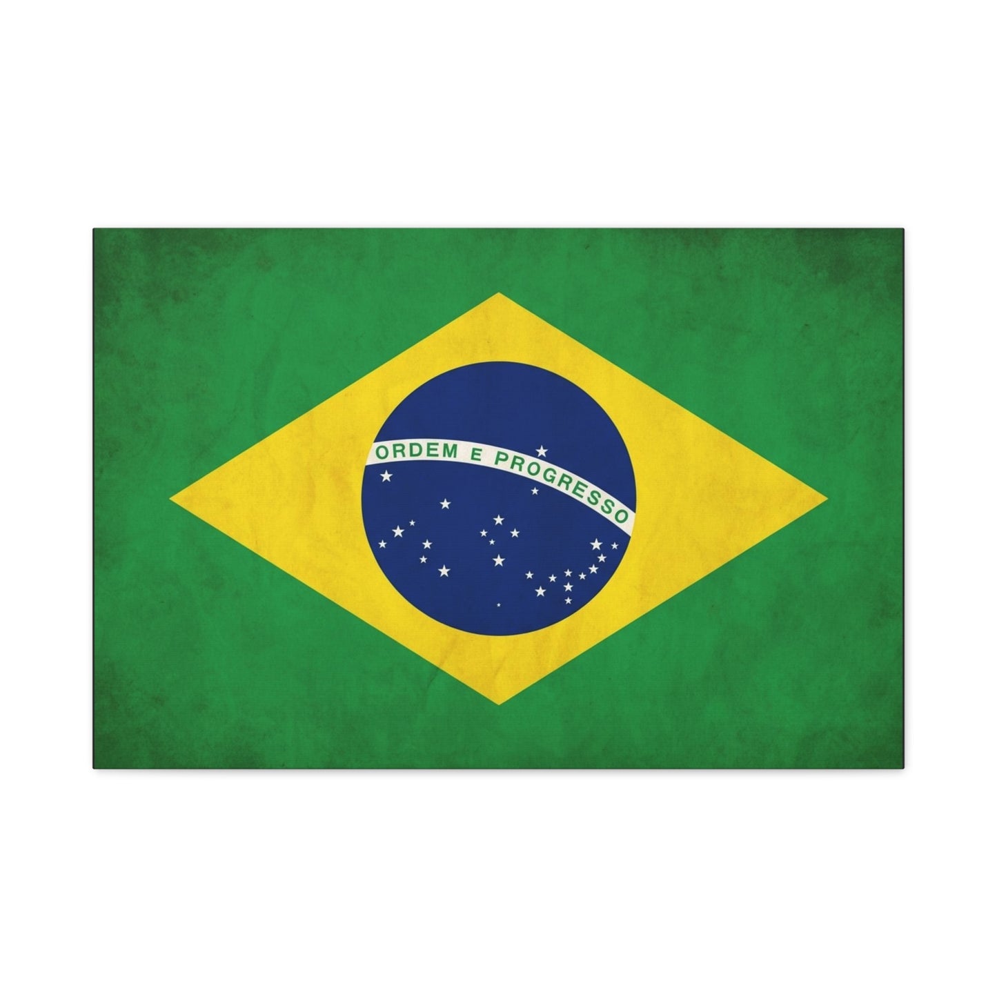 "Ordem E Progresso" Brazil Flag Canvas Wall Art - Brazilian Flag Wall Decor, Vintage National Pride Print - Green Yellow Blue Typography Style - Living Room Bedroom Office Decoration - Ready to Hang