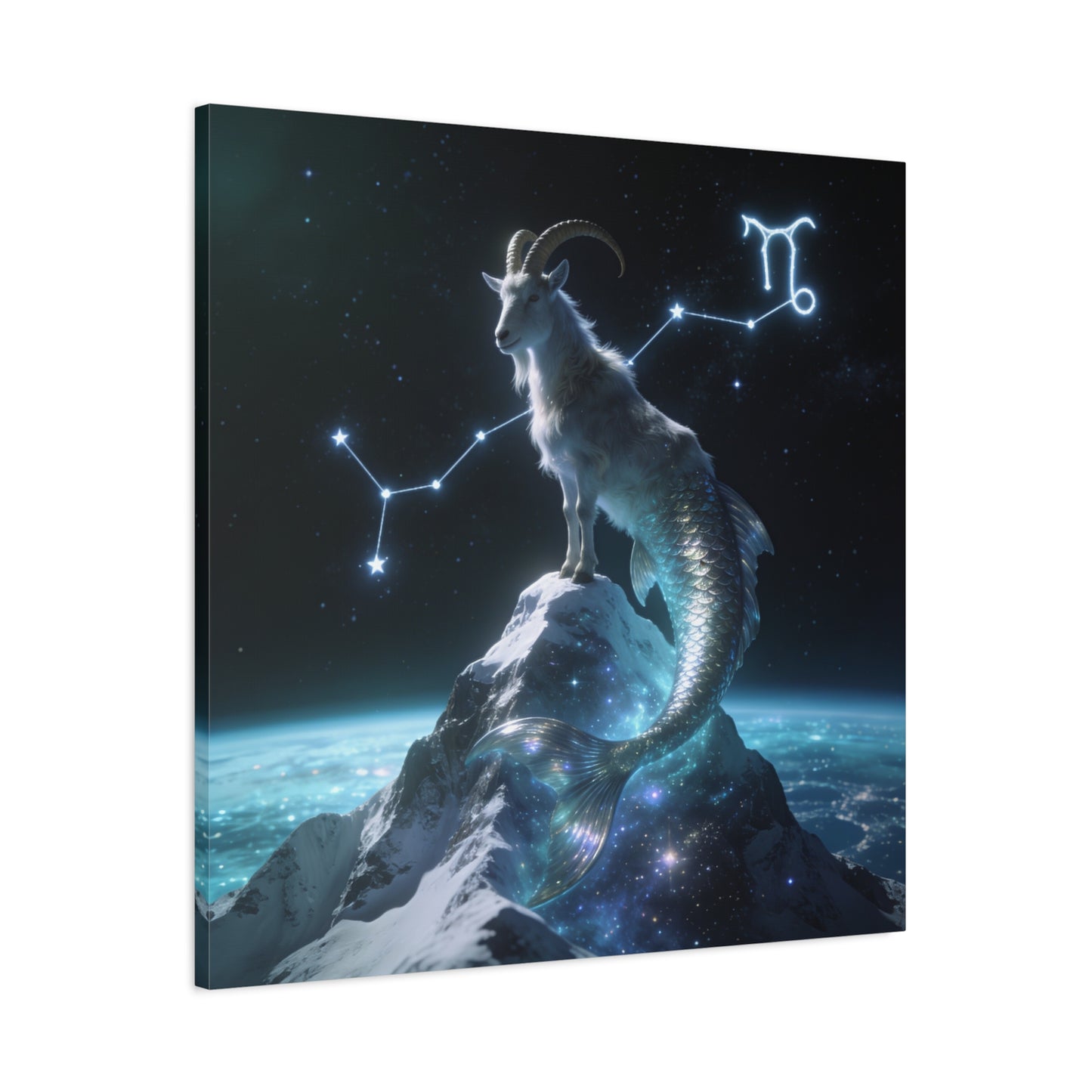 Capricorn Zodiac Canvas Wall Art - Celestial Sea Goat Constellation, Surreal Night Sky, Matte Canvas Print, Modern Fantasy Style, Bedroom Home Decoration, Office Wall Decor Accent - Ready to Hang