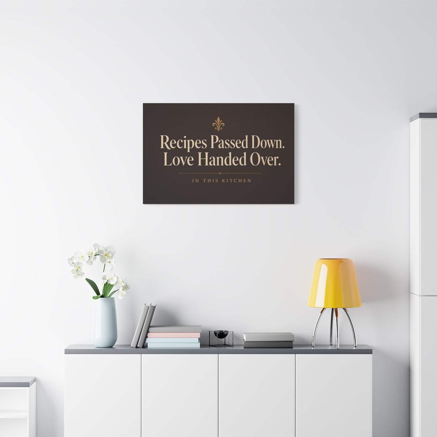 "Recipes Passed Down. Love Handed Over. In This Kitchen" Canvas Wall Art - Typography Kitchen Wall Decor, Vintage Farmhouse Style, Brown Quote Print, Dining Room Home Decoration - Ready to Hang