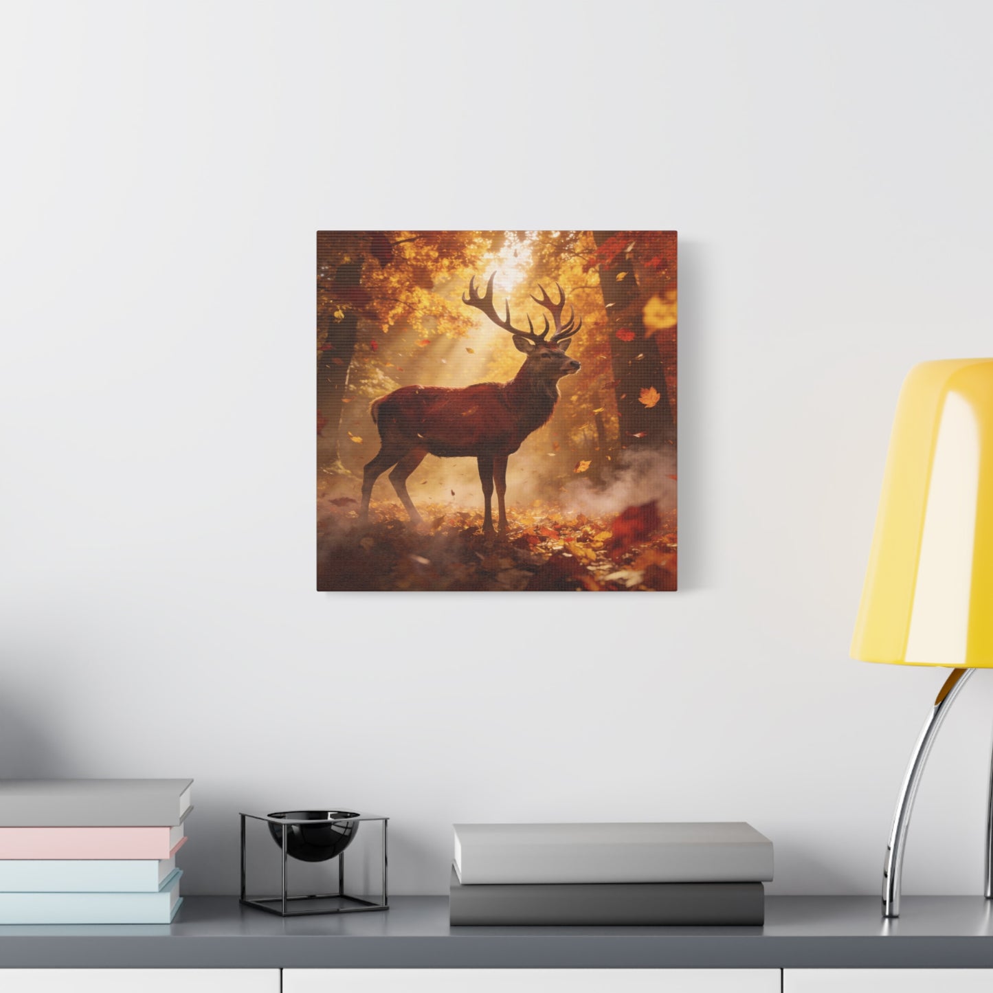 Red Stag Canvas Wall Art - Autumn Forest Deer Wildlife Print, Golden Sunbeams, Rustic Woodland Decor, Matte Finish Canvas Print, Living Room Wall Decor, Bedroom Home Decoration - Cozy Reading Nook Art