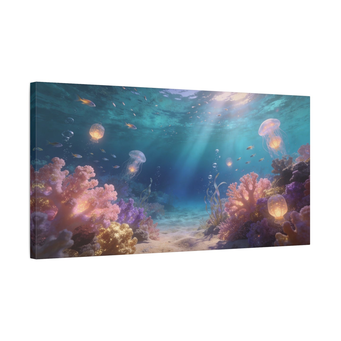 Underwater Jellyfish Canvas Wall Art - Glowing Coral Reef Ocean Scene, Dreamy Seascape Canvas Print - Contemporary Coastal Style - Living Room Wall Decor, Bedroom Home Decoration - Ready to Hang