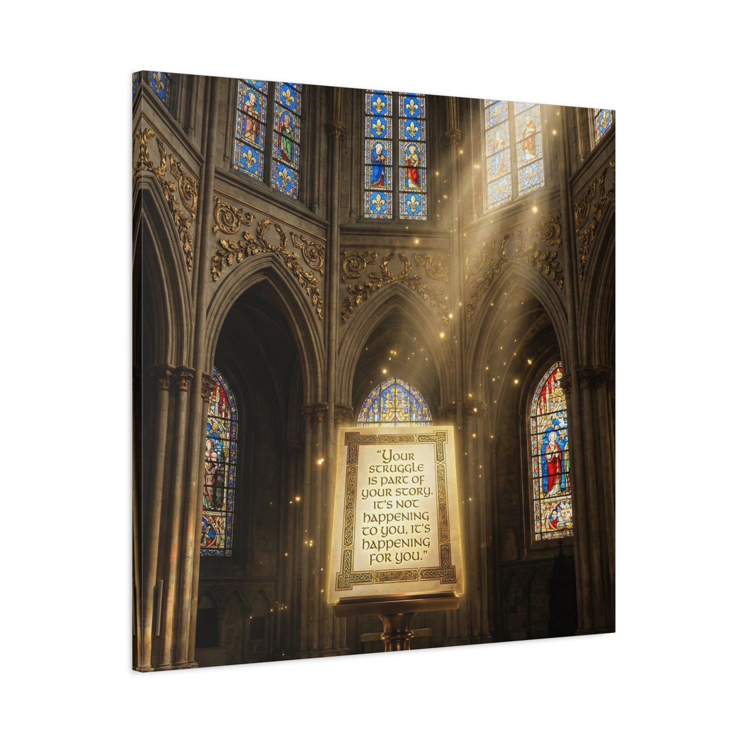 "Your Struggle Is Part Of Your Story" Canvas Wall Art - Gothic Cathedral Stained Glass Inspirational Quote Print - Matte Cotton Decor - Living Room Bedroom Office Christian Home Decoration
