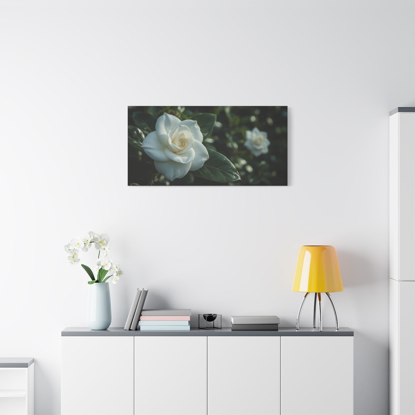 White Gardenia Canvas Wall Art - Botanical Floral Art Print, Soft Green Leaves, Matte Canvas Print, Traditional Style, Bedroom Wall Decor, Living Room Home Decoration - Bedroom Home Decoration