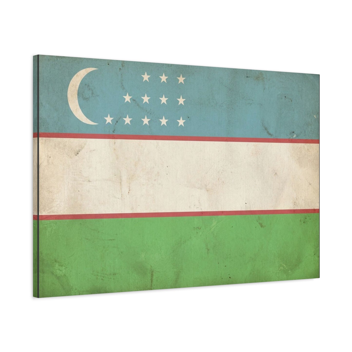 Uzbekistan Flag Canvas Wall Art - Vintage Uzbek Flag Print, Distressed Patriotic Decor - Cotton Canvas Look - Traditional Style - Living Room Wall Decor - Bedroom Home Decoration - Ready to Hang