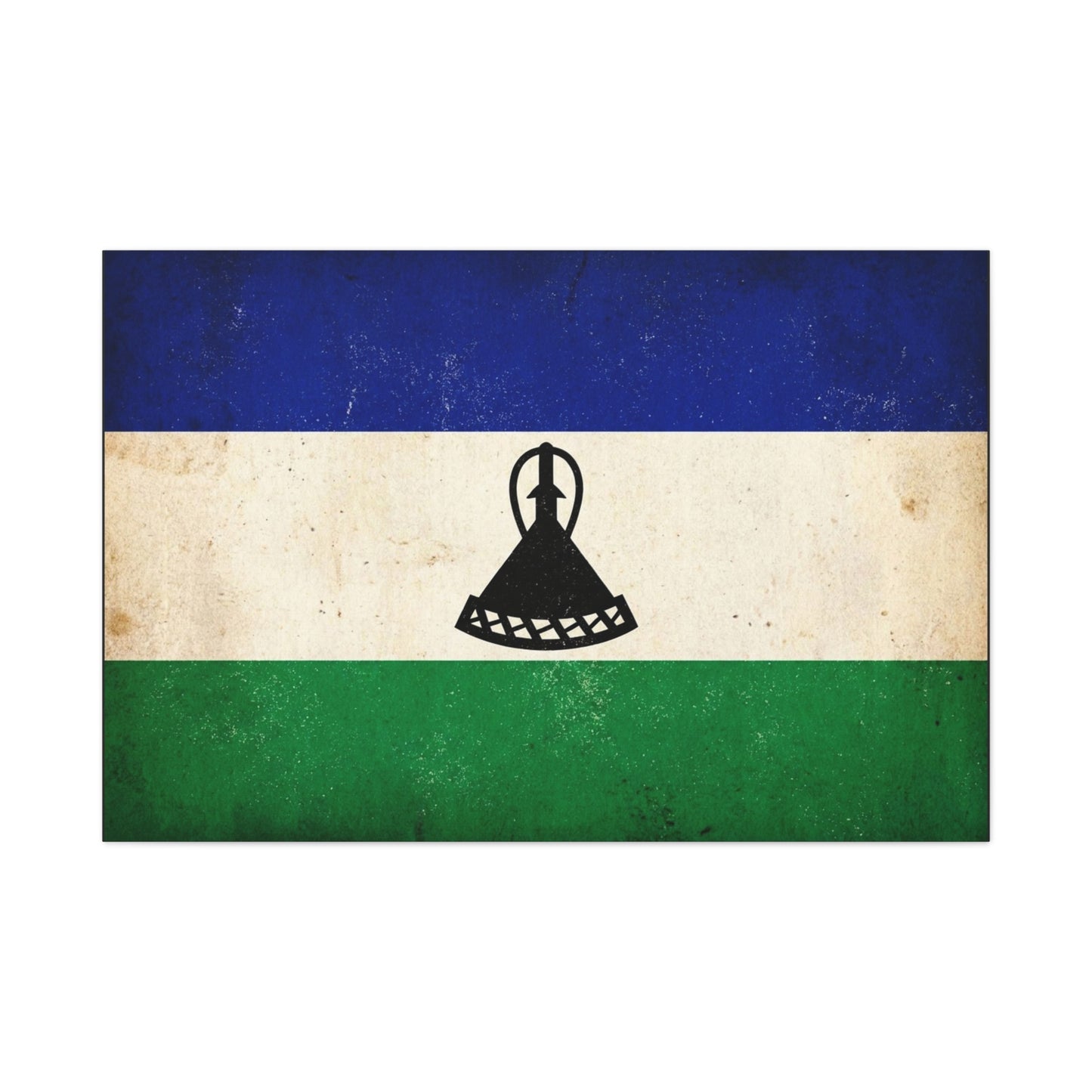 Lesotho Flag Canvas Wall Art - Vintage Blue White Green Tricolor With Basotho Hat Emblem, Distressed National Banner Print - Rustic Patriotic Decor For Living Room Bedroom Office - Office Wall Art