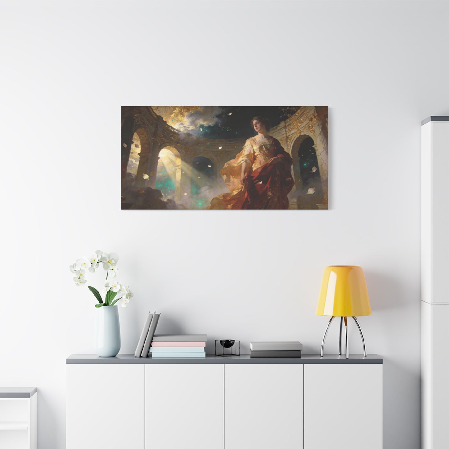 Ethereal Woman In Gilded Ruins Canvas Wall Art - Romantic Classical Painting, Golden Light, Cotton Art Print, Contemporary Style - Living Room Wall Decor, Bedroom Home Decoration - Ready to Hang