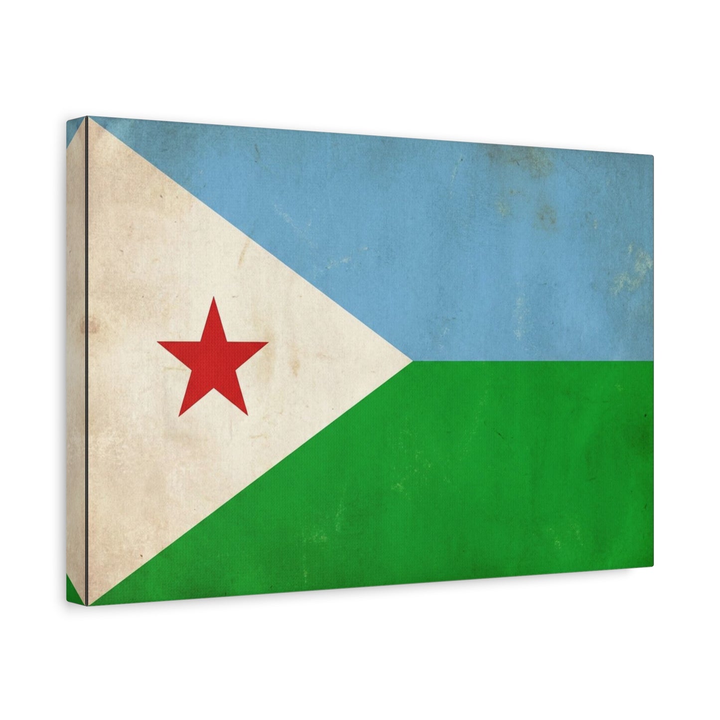 Djibouti Flag Canvas Wall Art - Vintage National Banner Print, Patriotic Home Decor - Distressed Blue Green White Red Star Design - Living Room Decoration - Living Room Wall Decor - Ready to Hang