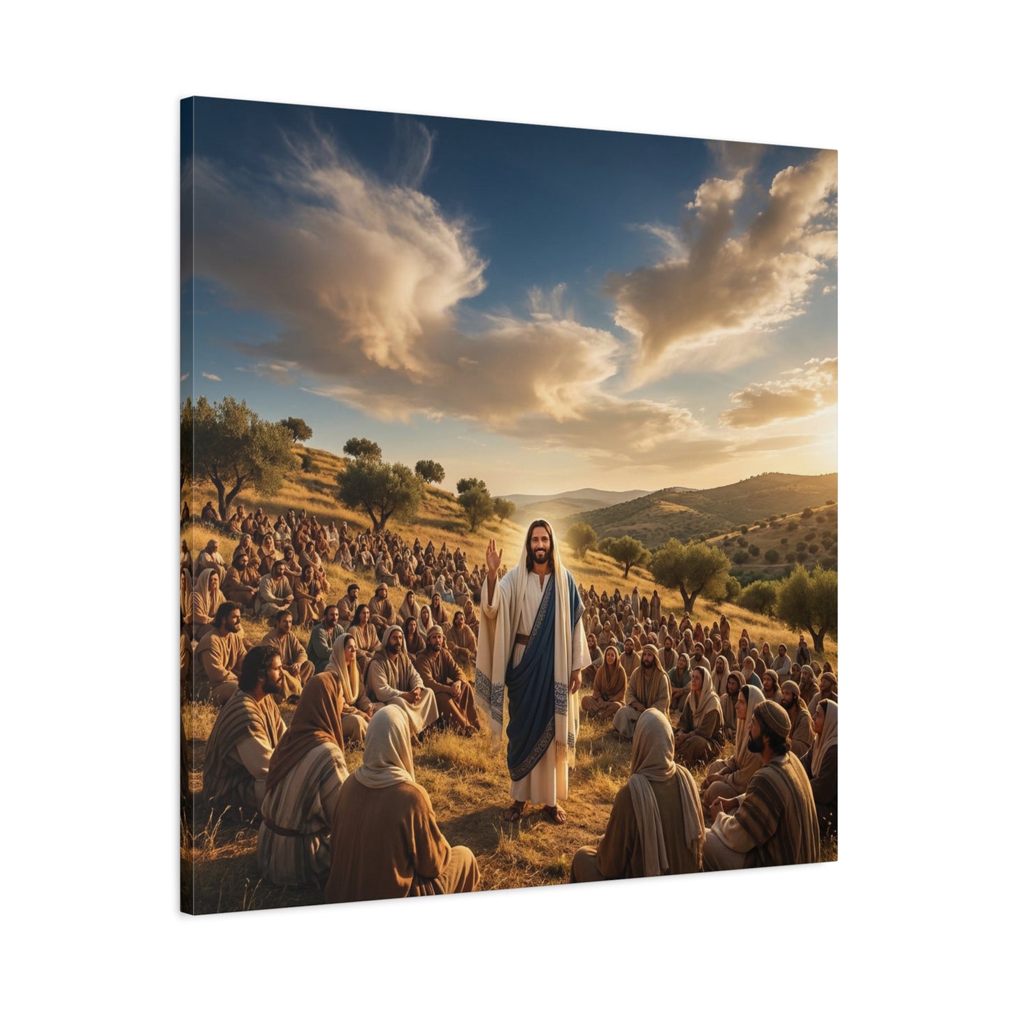 Jesus Teaching Multitude Canvas Wall Art - Biblical Hillside Sermon Scene, Christian Wall Decor - Matte Cotton Print, Traditional Style - Living Room Home Decoration, Office Art - Ready to Hang