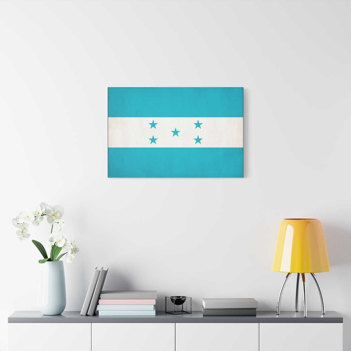 Honduras Flag Canvas Wall Art - Blue And White Five Star National Print - Minimalist Patriotic Decor - Cotton Canvas Style - Living Room Wall Decor, Office Art Accent - Bedroom Home Decoration