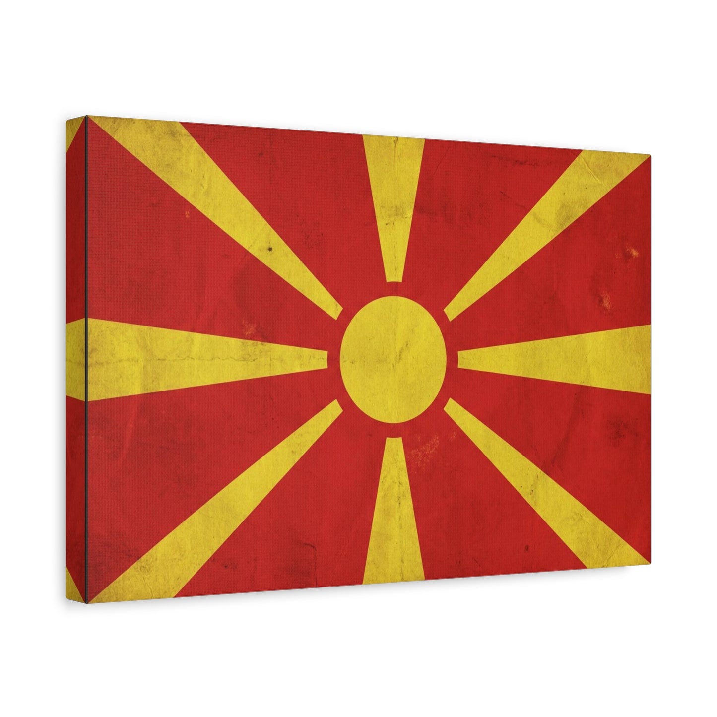 North Macedonia Flag Canvas Wall Art - Vintage Sunburst National Banner Print - Red And Yellow Patriotic Decor - Retro Country Pride Style - Living Room Wall Decor - Bedroom Home Decoration