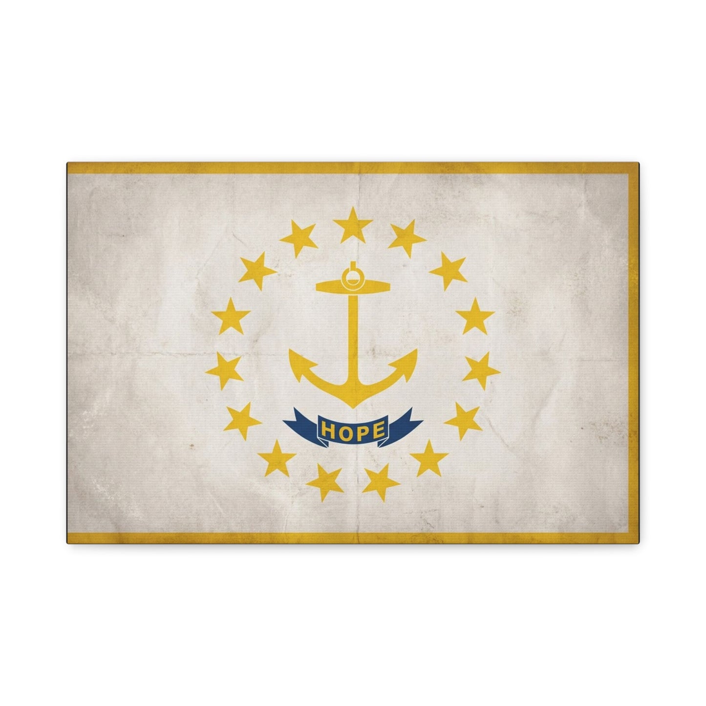 "HOPE" Rhode Island Flag Canvas Wall Art - Anchor And Stars State Print, Vintage Nautical Decor - Minimalist Gold Blue Design - Living Room Wall Decor - Bedroom Home Decoration - Cozy Reading Nook Art