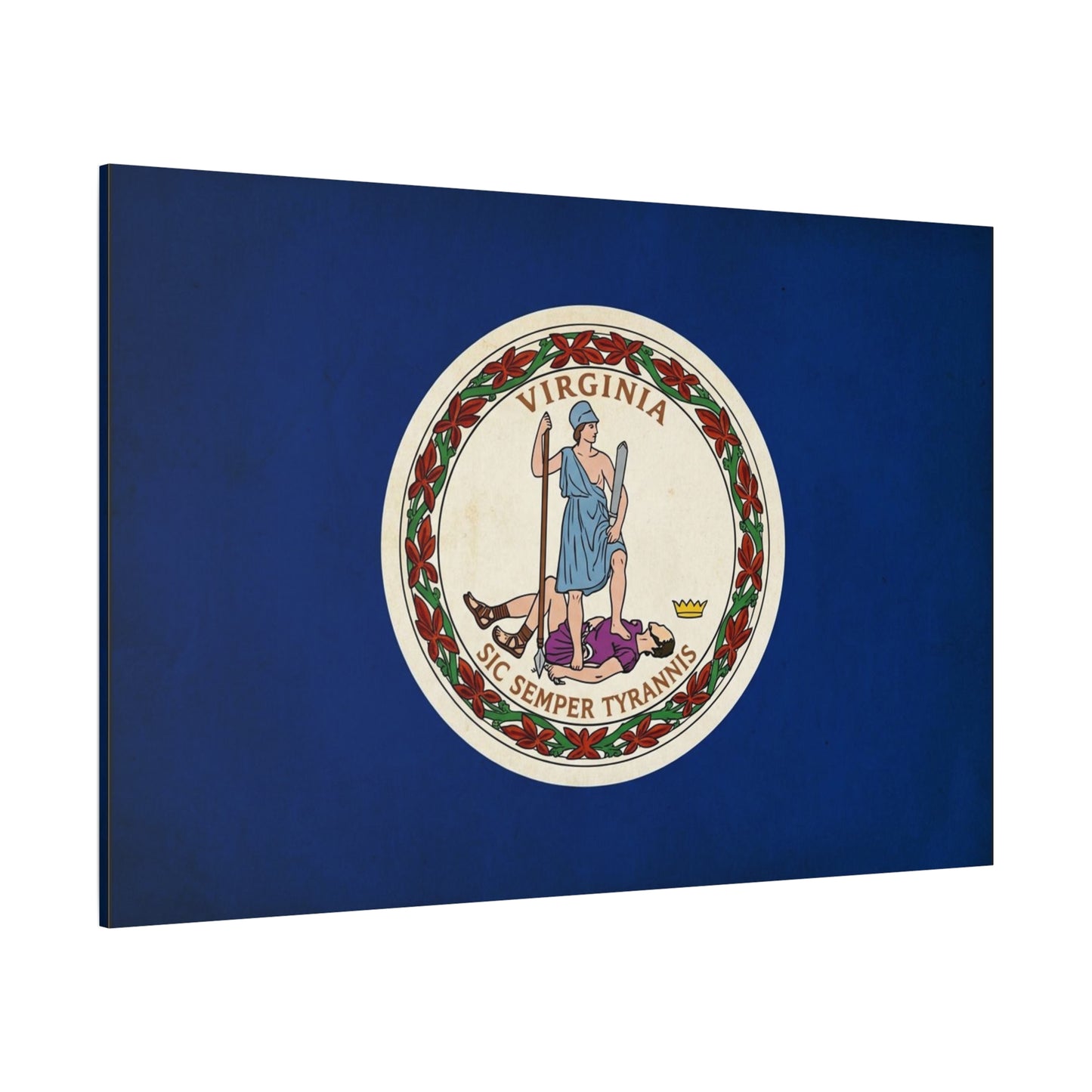"Virginia" "Sic Semper Tyrannis" State Flag Canvas Wall Art - Vintage Commonwealth Seal Print, Blue Banner Decor, Patriotic Heritage Style, Living Room Wall Decor, Office Accent - Ready to Hang