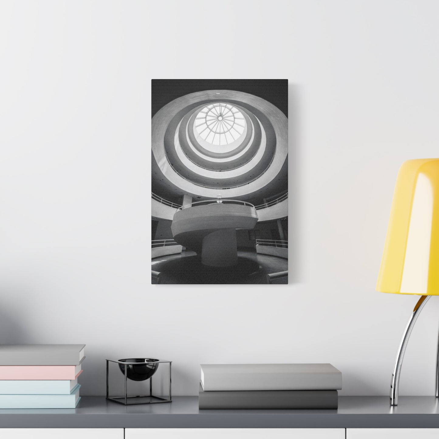 Black And White Spiral Rotunda Canvas Wall Art - Architectural Art Print, Modern Minimalist Interior Decor - Matte Cotton Artwork - Living Room Office Wall Decor - Bedroom Home Decoration