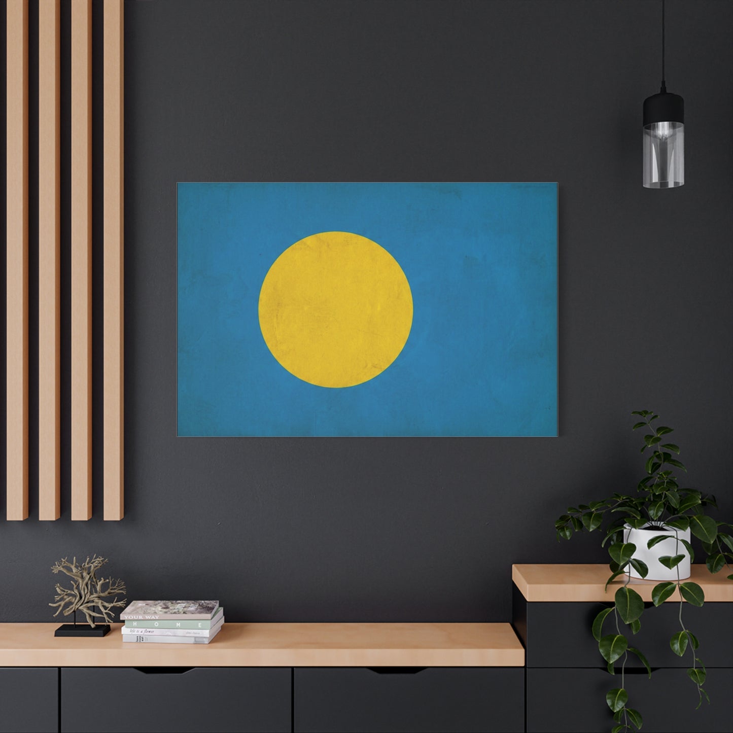 Palau Flag Canvas Wall Art - Blue Field With Golden Yellow Disc - Minimalist Tropical Island Print - Modern Living Room Wall Decor, Bedroom Home Decoration, Office Accent - Bedroom Home Decoration