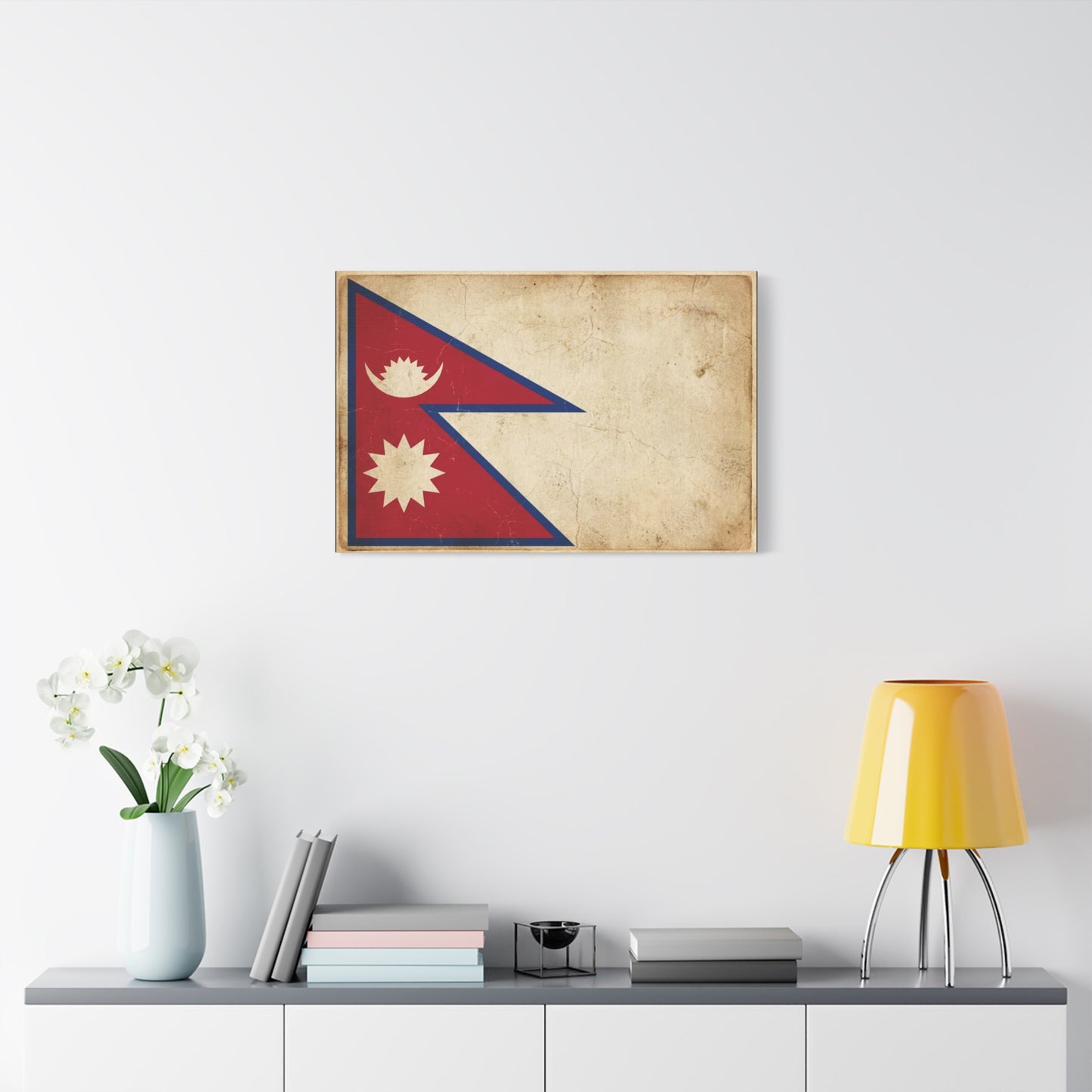 Nepal Flag Canvas Wall Art - Vintage Nepalese Banner Print, Rustic Patriotic Decor - Distressed Parchment Look, Traditional Style - Living Room Wall Decor - Bedroom Home Decoration - Ready to Hang
