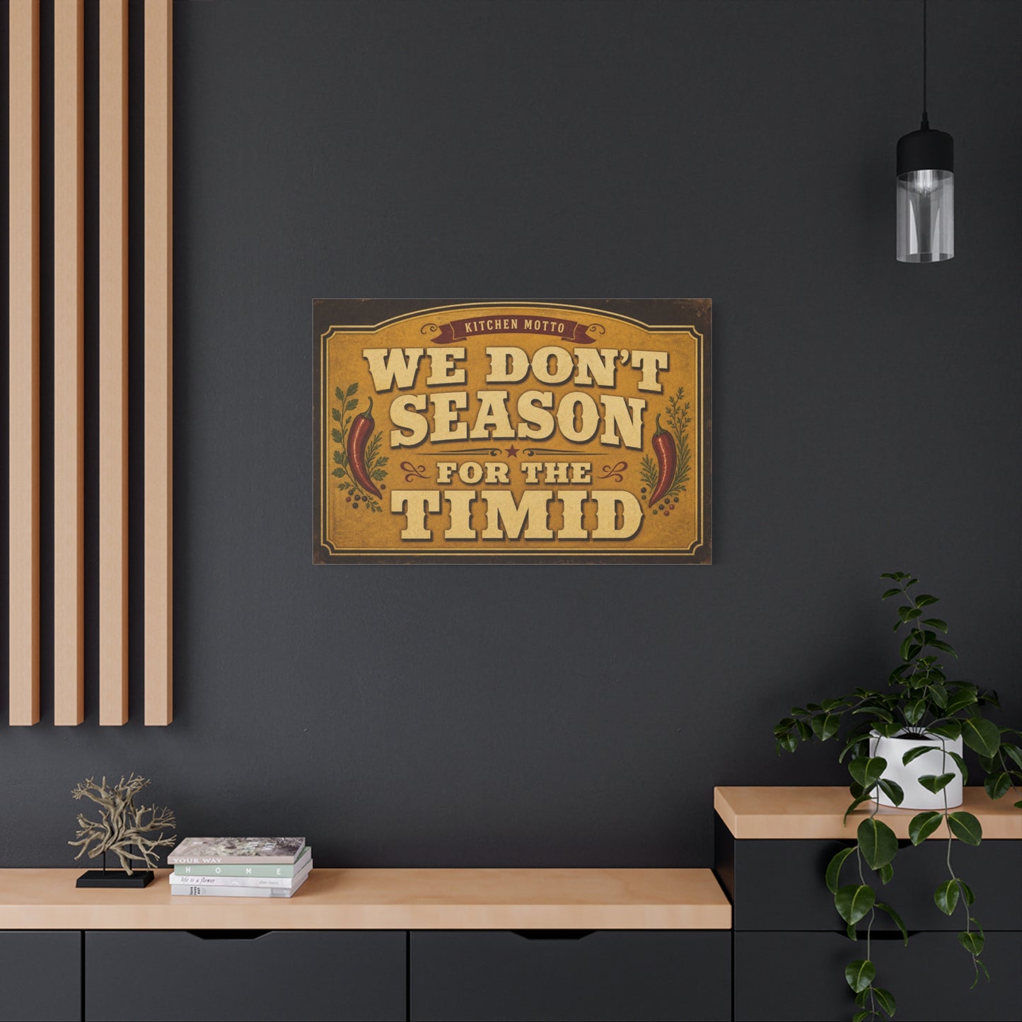 "Kitchen Motto We Don't Season For The Timid" Canvas Wall Art - Vintage Typography Chili Pepper Kitchen Decor - Rustic Farmhouse Home Decoration - Living Room Wall Decor - Bedroom Home Decoration