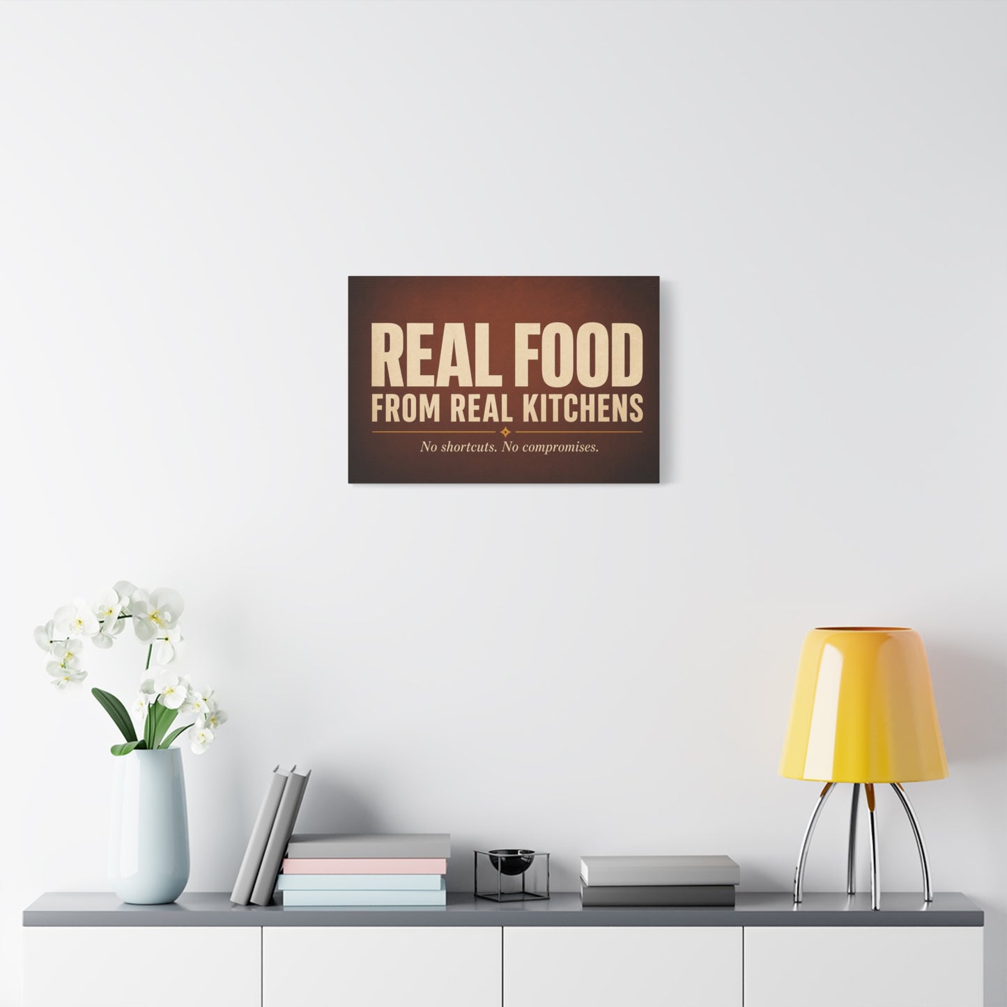 "Real Food From Real Kitchens" Typography Canvas Wall Art - Rustic Kitchen Quote Decor, Vintage Brown Minimalist Sign - Farmhouse Dining Room Decoration - Living Room Wall Decor - Ready to Hang