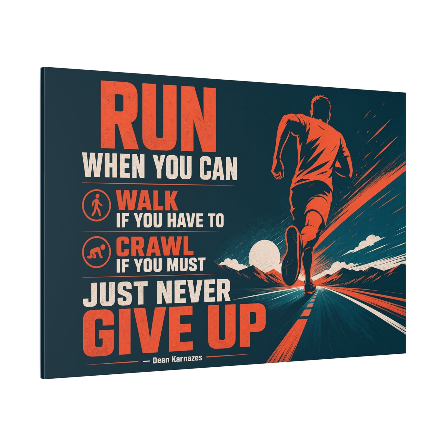 "Run When Able Walk If Needed Crawl If Required Just Never Give Up" Motivational Canvas Wall Art - Runner Road Quote Print, Retro Typography, Gym Wall Hanging - Ready to Hang - Fitness Studio Art