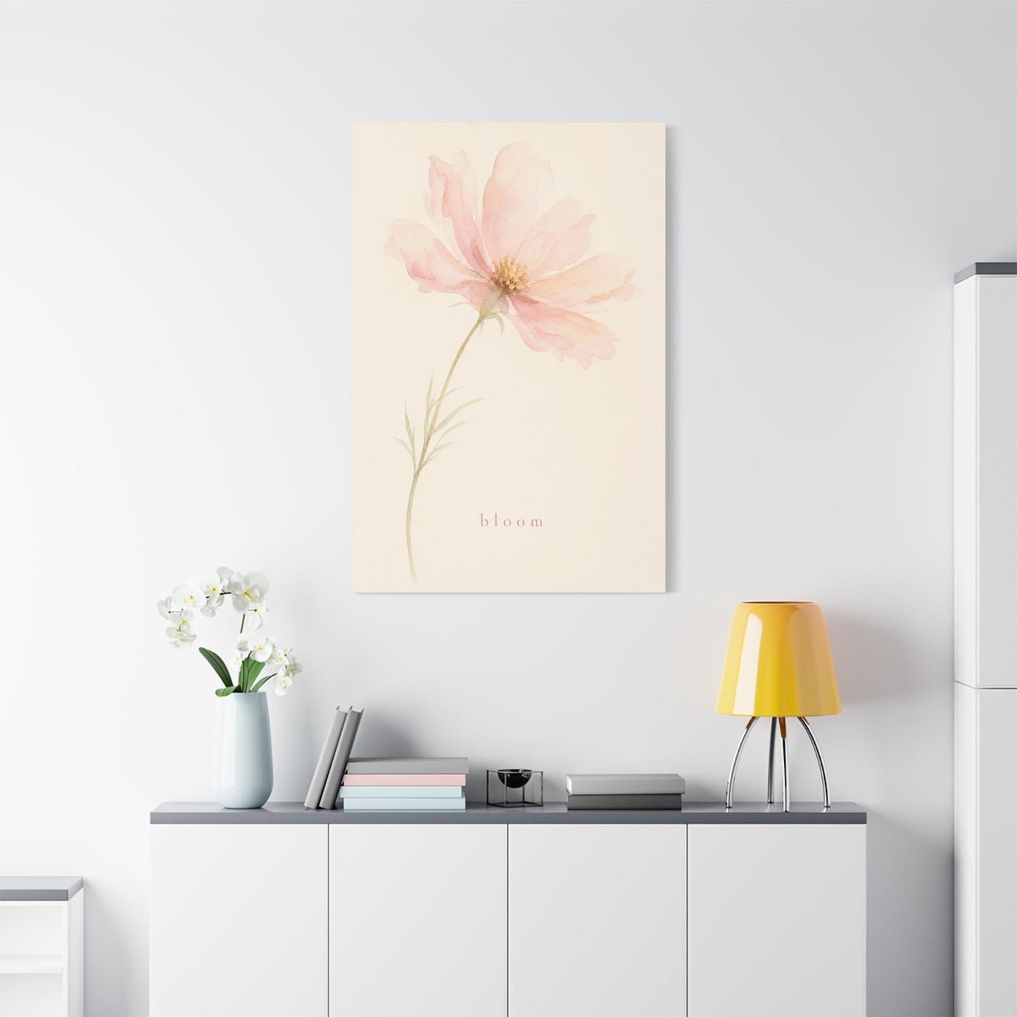 "Bloom" Pink Cosmos Flower Canvas Wall Art - Soft Watercolor Botanical Print, Blush Floral Home Decor, Minimalist Bedroom Wall Hanging, Living Room Decoration - Ready to Hang - Bedroom Home Decoration