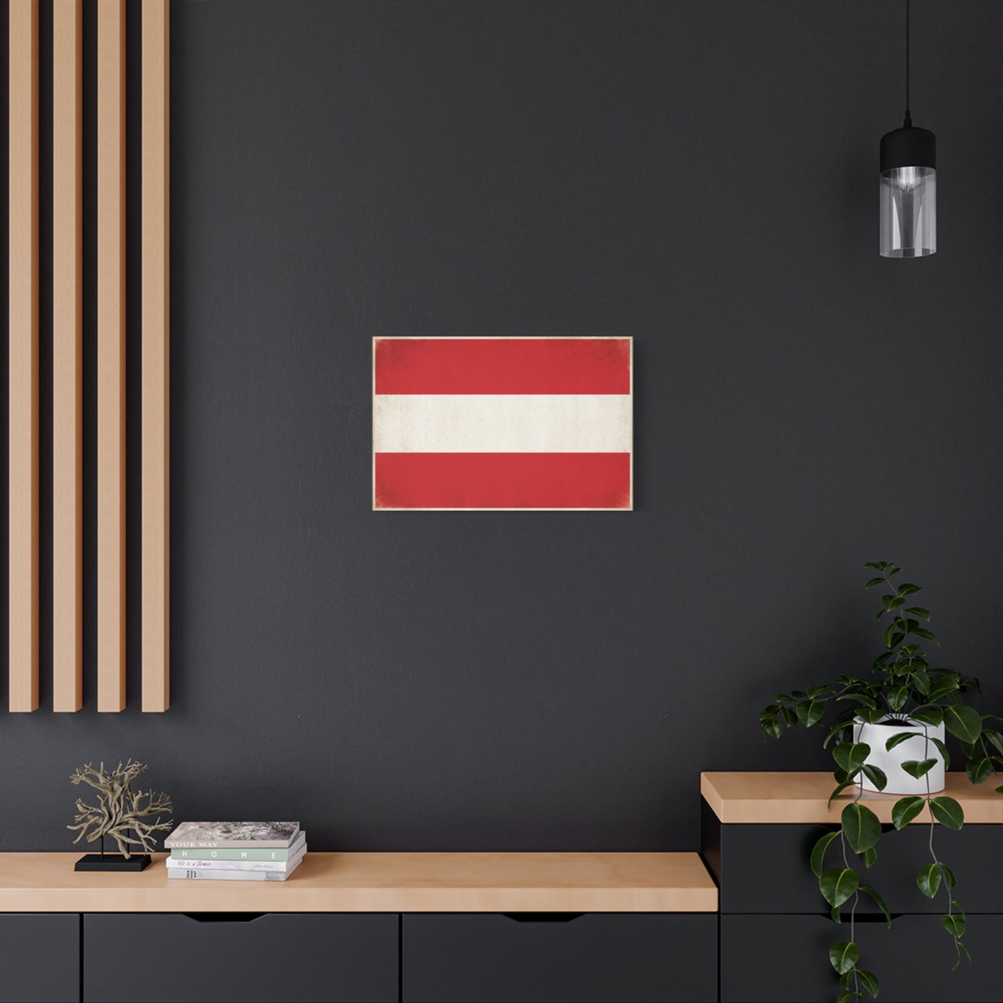 Austria Flag Canvas Wall Art - Vintage Red White Horizontal Banner Print - Patriotic Minimalist Decor - Living Room Home Decoration, Office Accent - Living Room Wall Decor - Bedroom Home Decoration