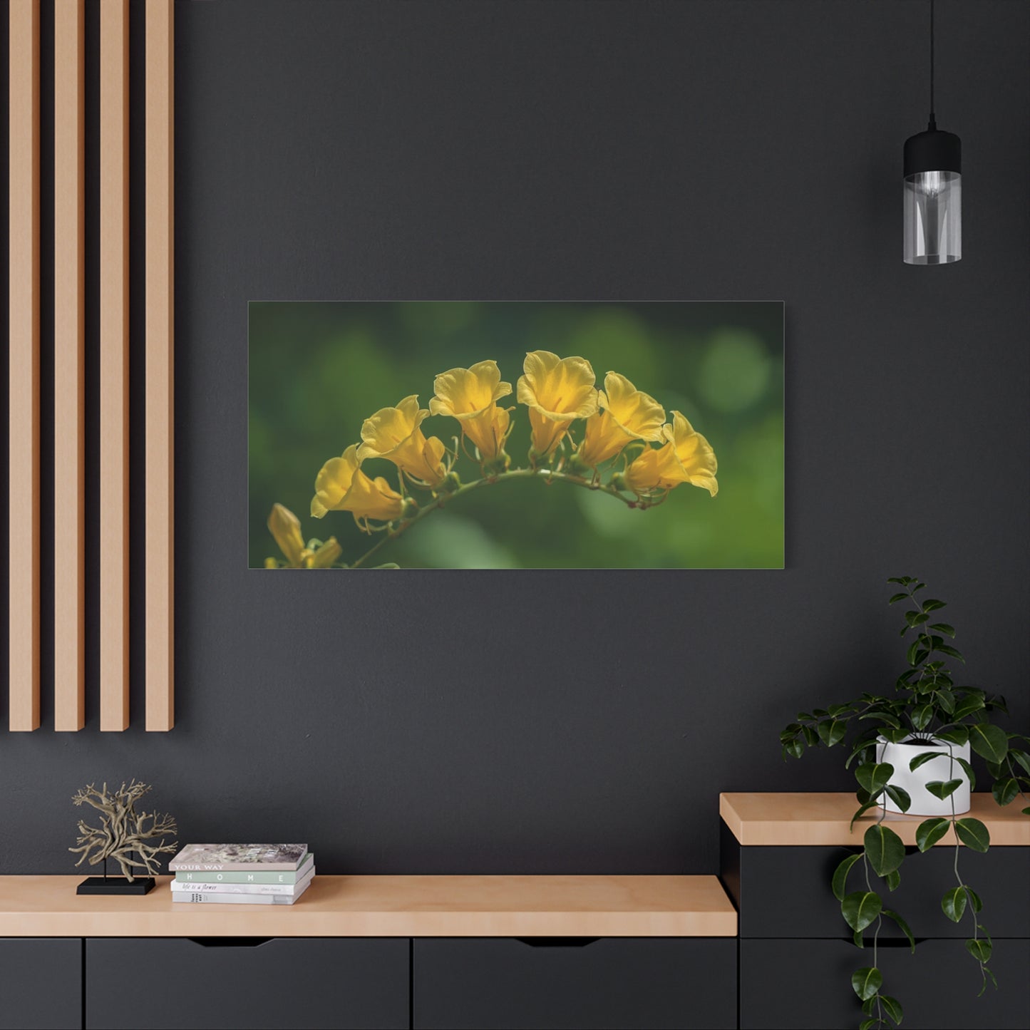 Yellow Trumpet Flower Canvas Wall Art - Botanical Macro Floral Art Print, Matte Cotton Print - Contemporary Nature Style - Bedroom Wall Decor, Living Room Home Accent - Bedroom Home Decoration
