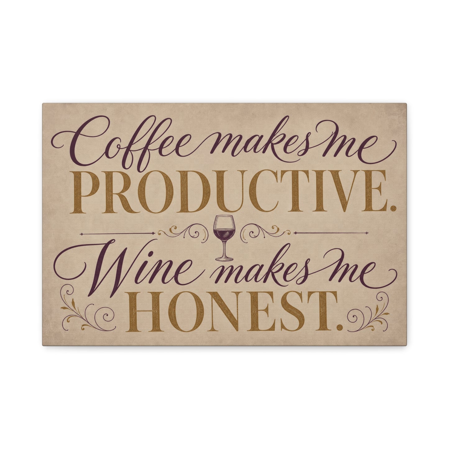 "Coffee Makes Me Productive. Wine Makes Me Honest." Canvas Wall Art - Vintage Typography Decor - Rustic Neutral Quote Print - Bar Cart Accent - Office Wall Art - Coffee Shop Decor - Espresso Bar Sign