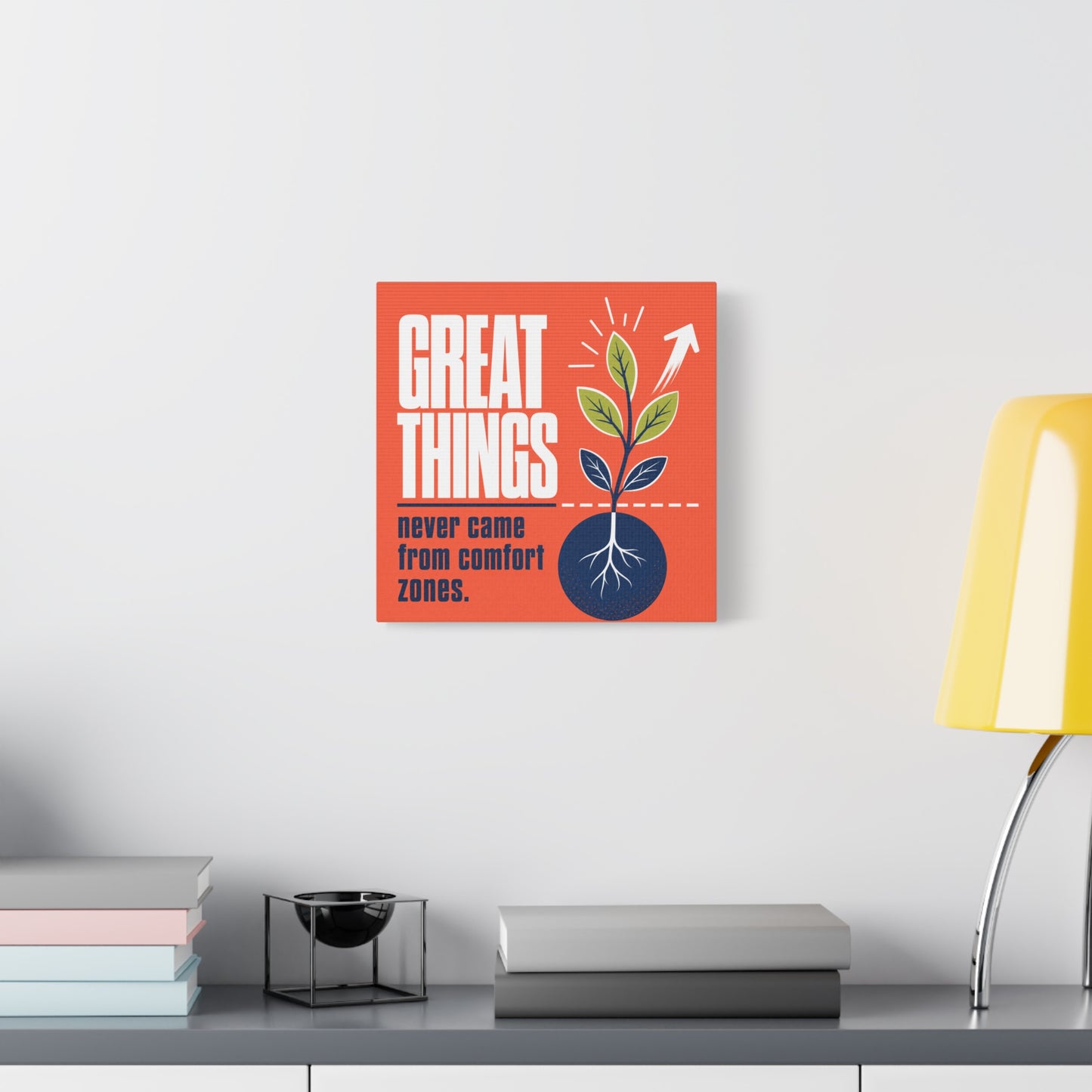 "Great Things Never Came From Comfort Zones" Typography Canvas Wall Art - Motivational Quote Print, Modern Orange Blue Office Decor, Bedroom Home Decoration - Office Wall Art - Bedroom Home Decoration