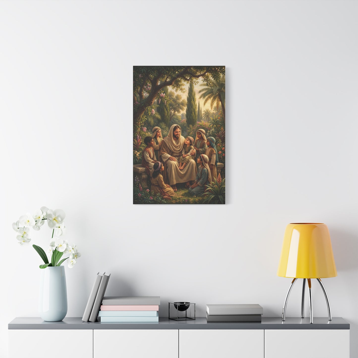 Jesus Christ With Children Canvas Wall Art - Biblical Garden Scene, Christian Home Decor - Traditional Religious Print, Living Room Wall Decor, Bedroom Home Decoration - Modern Farmhouse Style