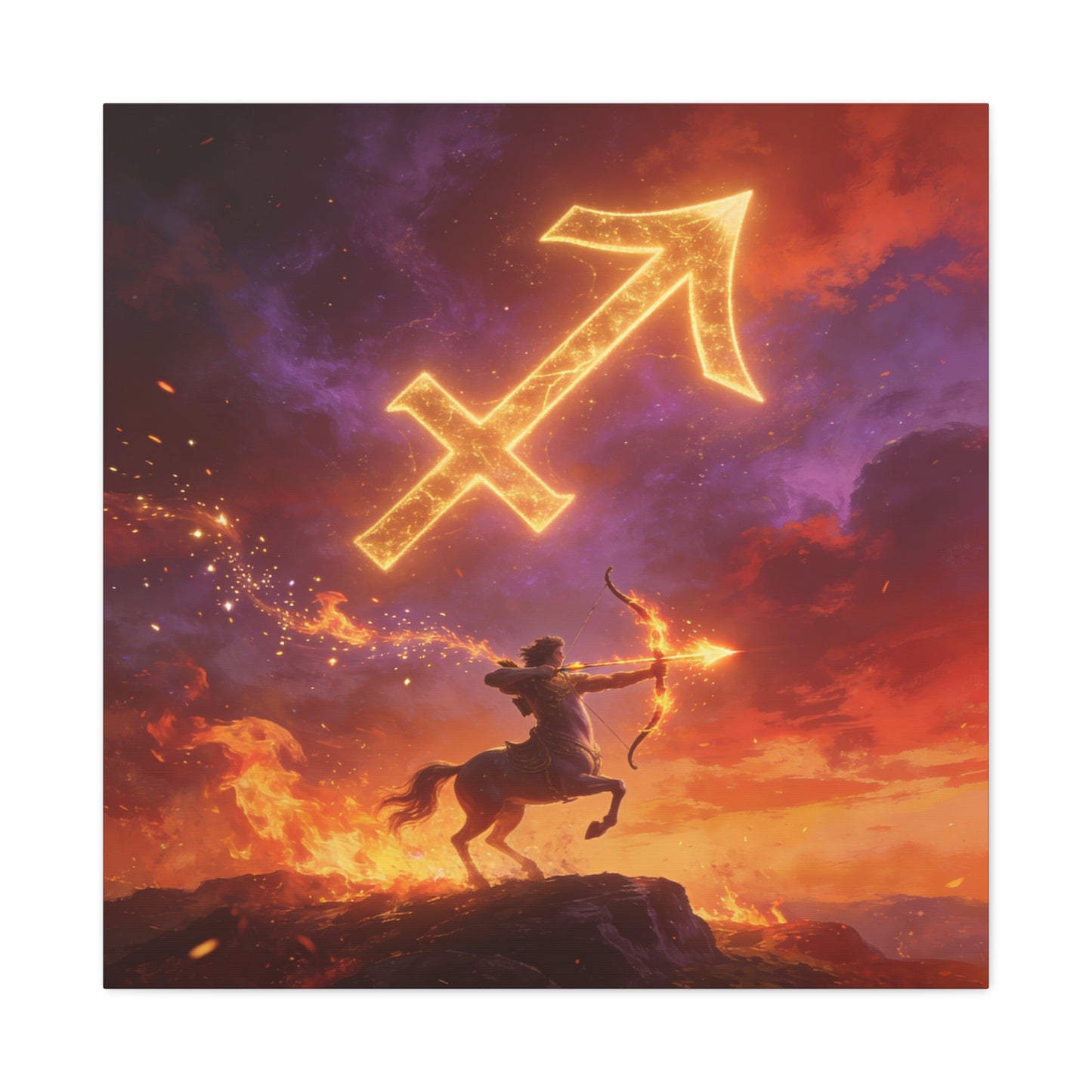 Sagittarius Zodiac Canvas Wall Art - Fiery Centaur Archer Astrology Print, Glowing Constellation Symbol - Matte Canvas Decor - Fantasy Style For Bedroom, Office Wall Art - Bedroom Home Decoration