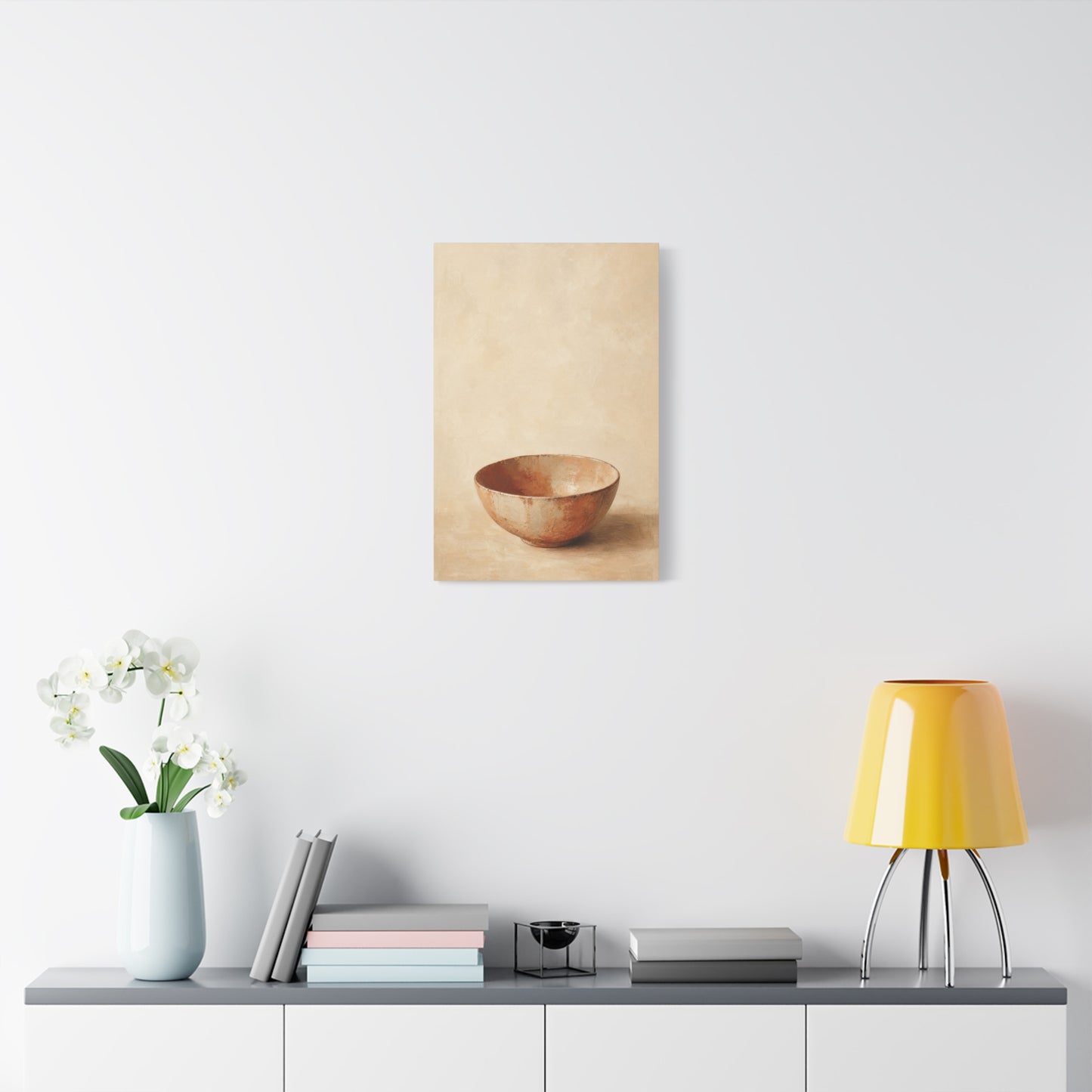 Rustic Ceramic Bowl Canvas Wall Art - Minimalist Still Life Neutral Beige Cotton Print - Contemporary Kitchen Wall Decor, Dining Room Accent, Modern Farmhouse Home Decoration - Bedroom Home Decoration