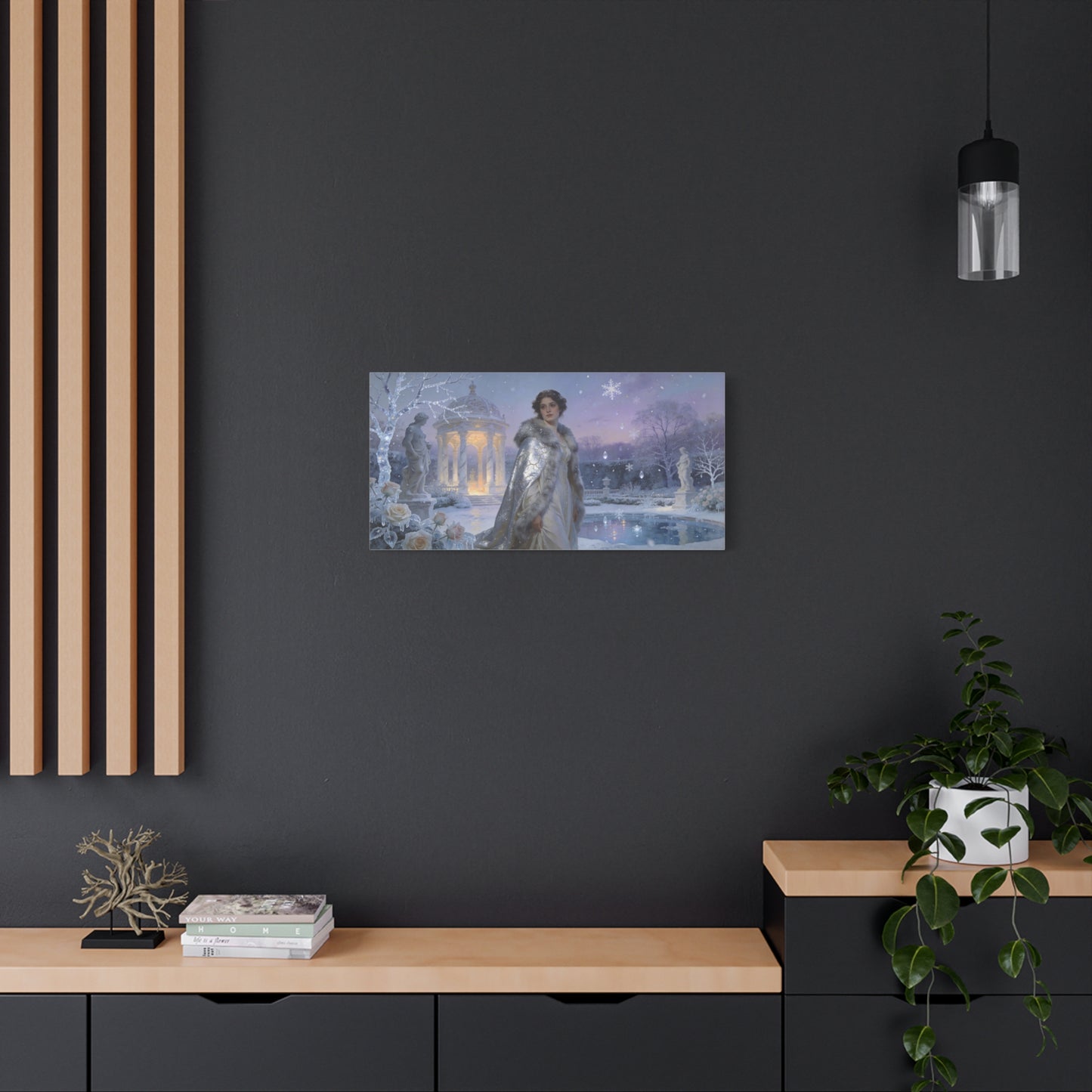 Winter Garden Woman Canvas Wall Art - Snowy Pavilion, Frosted Roses, Classical Statues - Ethereal Traditional Painting - Bedroom Wall Decor, Living Room Home Accent - Bedroom Home Decoration