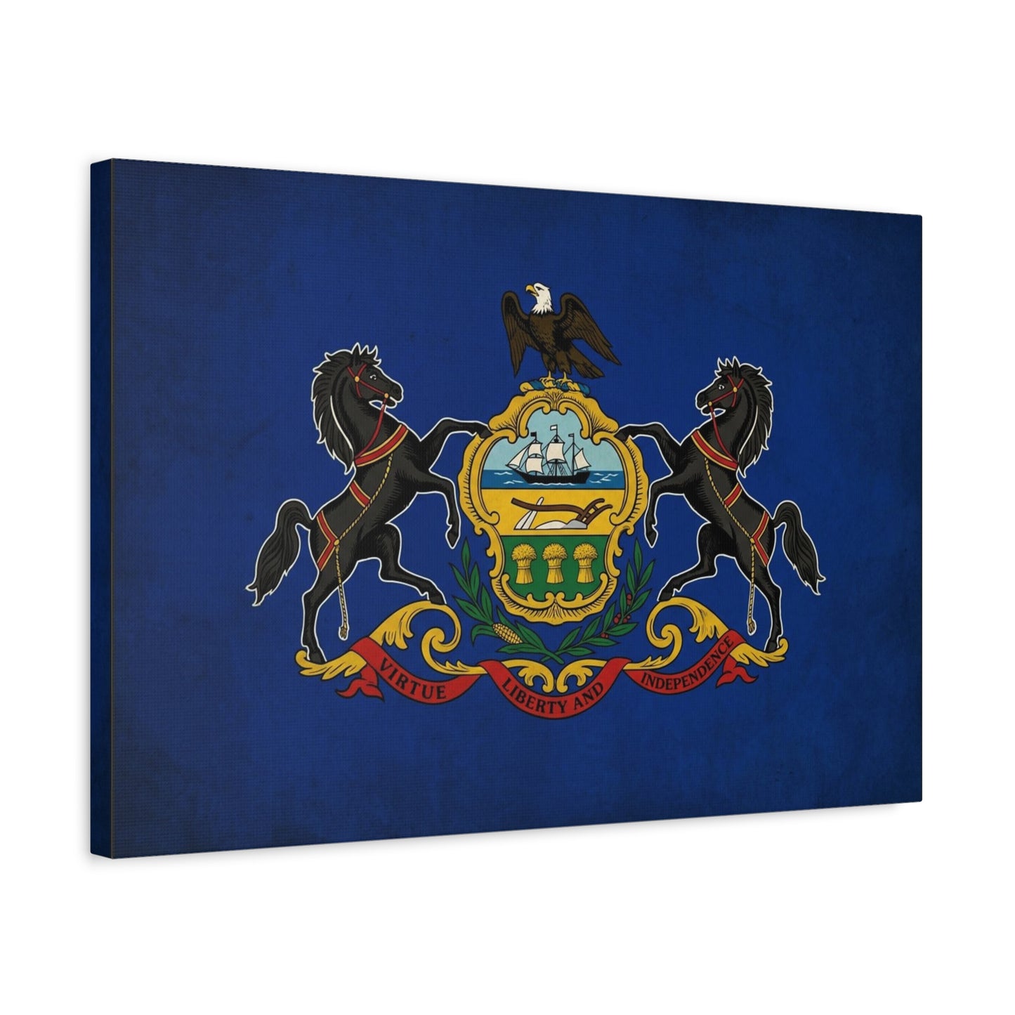 Pennsylvania State Flag Canvas Wall Art - Virtue Liberty And Independence Crest Print - Blue Keystone Commonwealth Decor - Vintage Heraldic Style - Living Room Home Decoration - Living Room Wall Decor