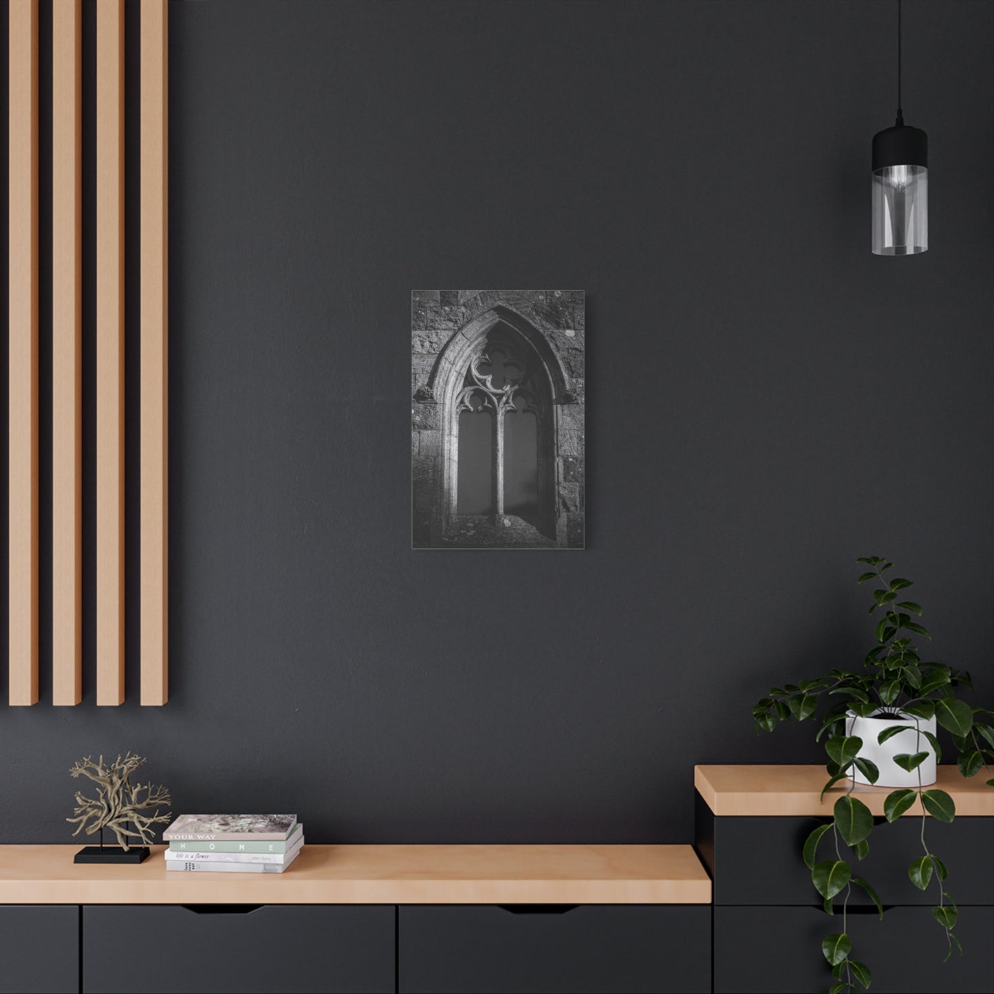 Gothic Church Window Canvas Wall Art - Black And White Stone Arch Architectural Print - Vintage Cathedral Style - Moody Living Room Wall Decor, Office Art Accent - Bedroom Home Decoration