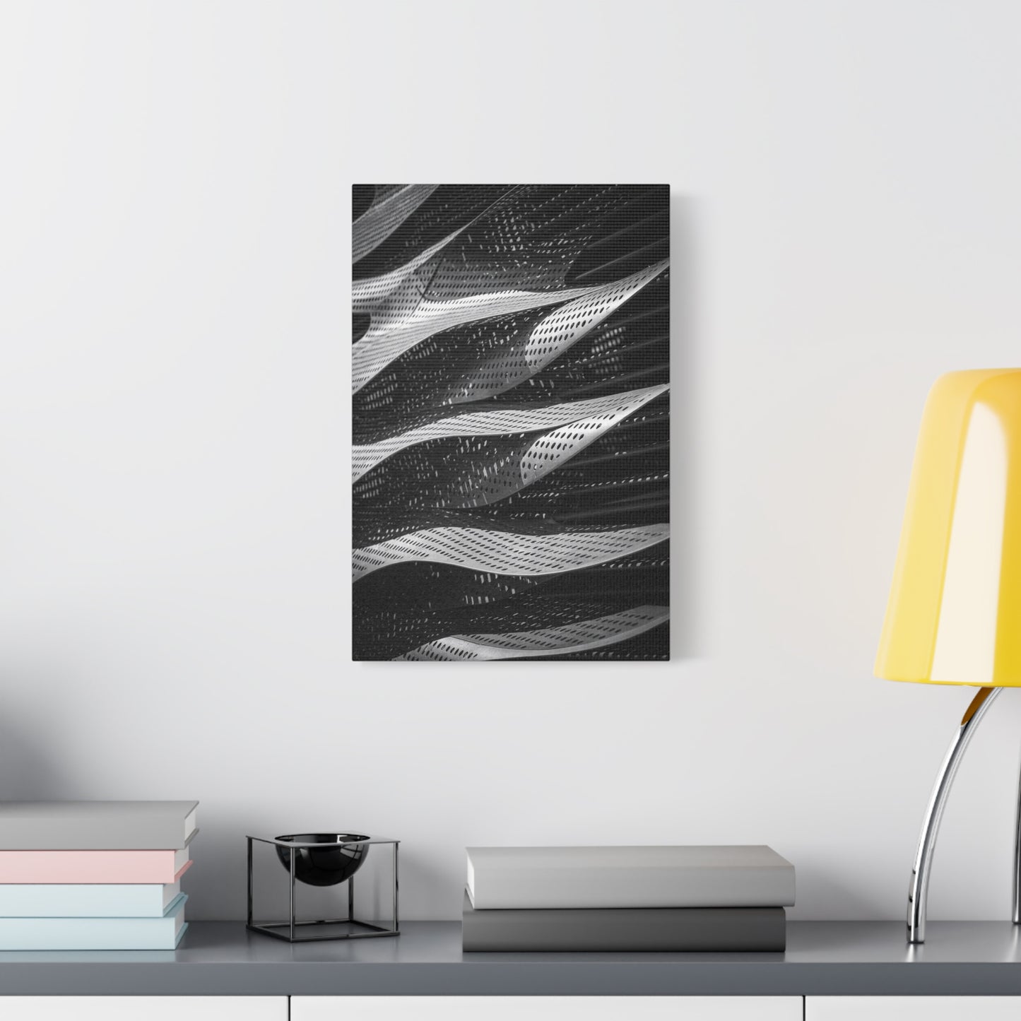 Abstract Black White Metal Wave Canvas Wall Art - Geometric Architectural Art Print - Modern Minimalist Decor - Living Room Wall Decor, Office Art, Contemporary Interior Design - Ready to Hang