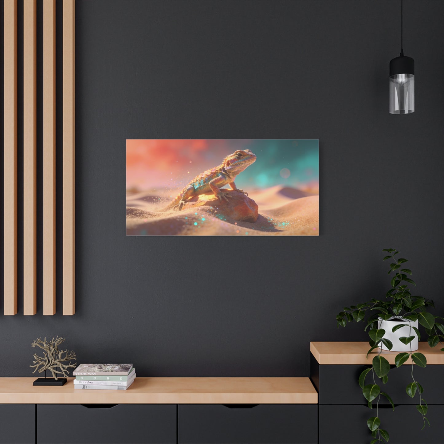 Colorful Desert Lizard Canvas Wall Art - Dreamy Wildlife Illustration, Matte Finish Canvas Print - Contemporary Fantasy Style - Living Room Wall Decor, Bedroom Home Decoration - Modern Farmhouse Style