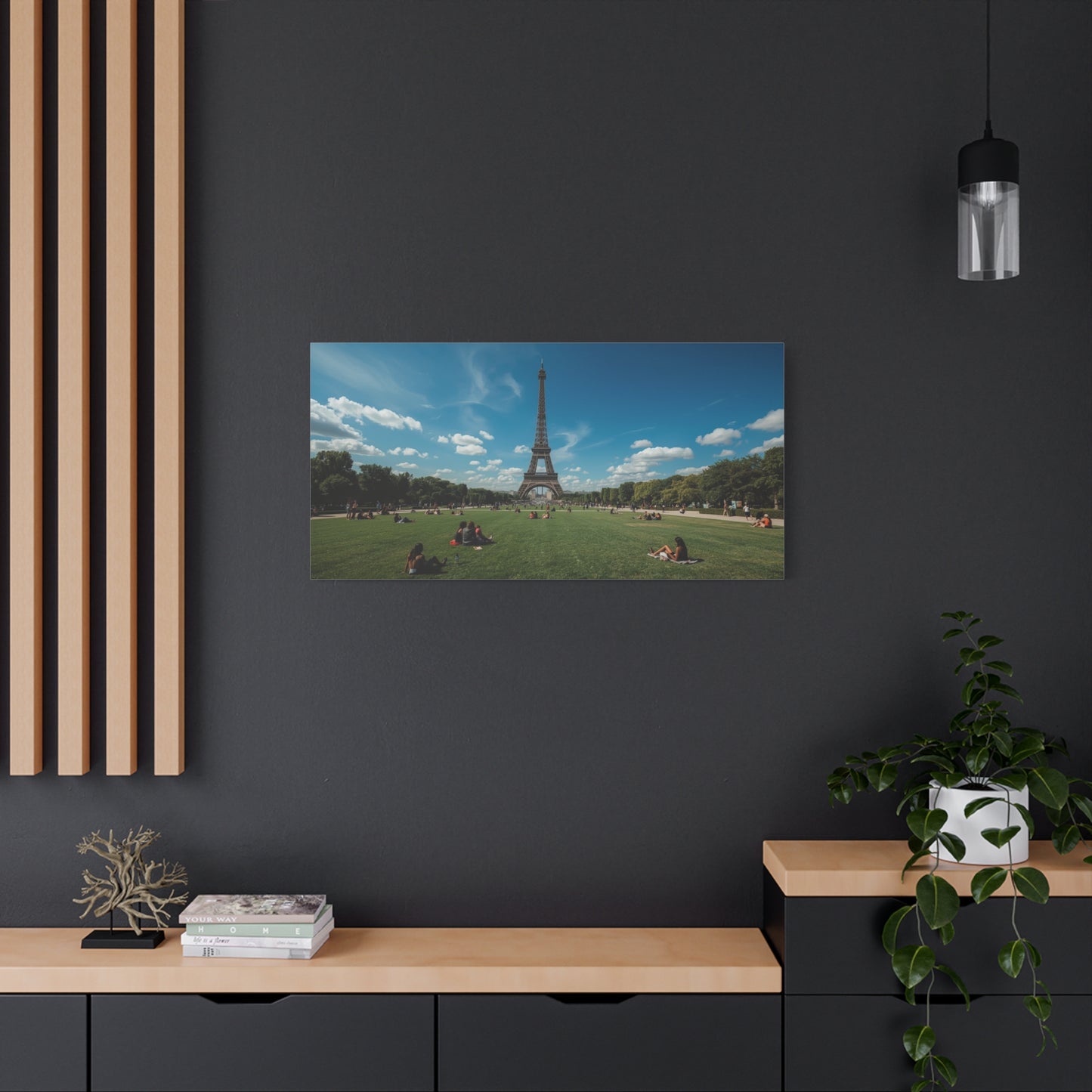 Eiffel Tower Canvas Wall Art Paris Landmark Art Print - Blue Sky, Green Lawn, Travel Cityscape Decor - Matte Cotton Artwork - Living Room Wall Decor, Office Art Accent - Bedroom Home Decoration
