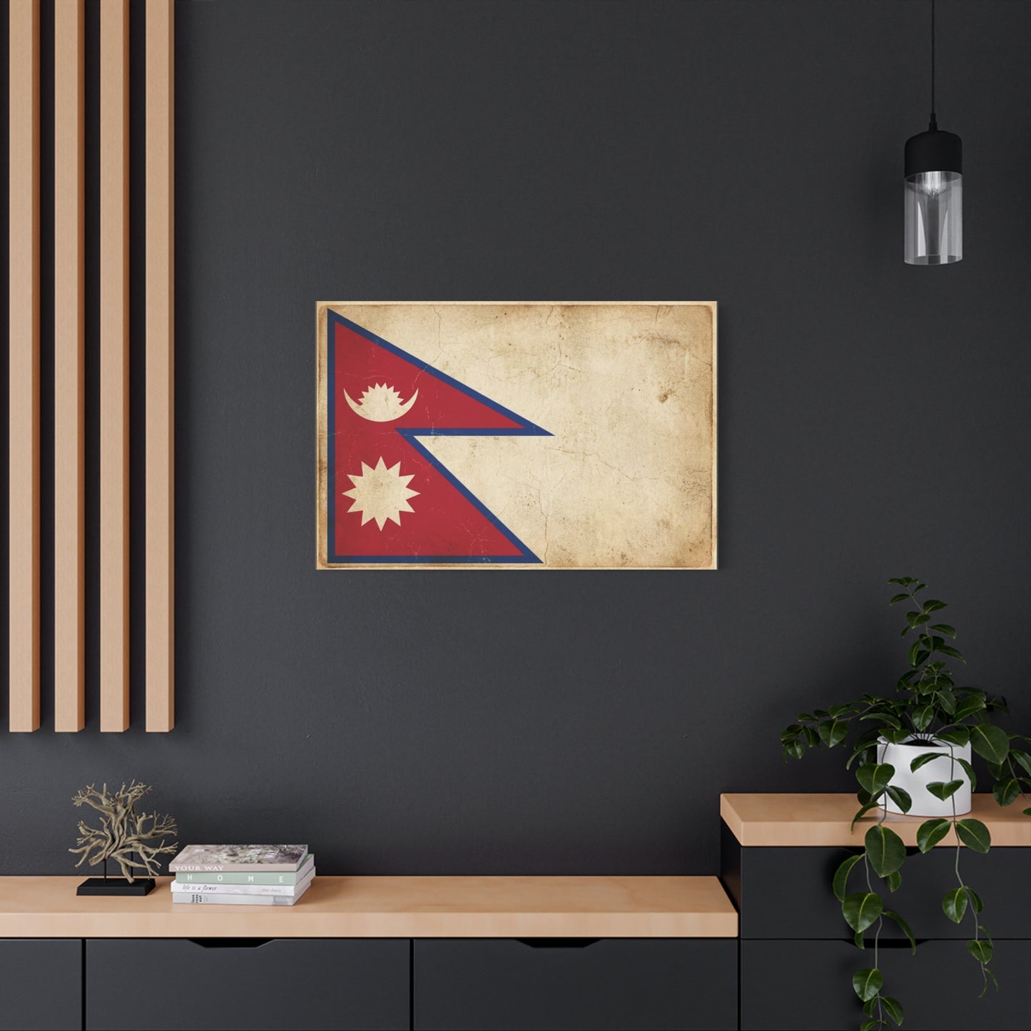 Nepal Flag Canvas Wall Art - Vintage Nepalese Banner Print, Rustic Patriotic Decor - Distressed Parchment Look, Traditional Style - Living Room Wall Decor - Bedroom Home Decoration - Ready to Hang