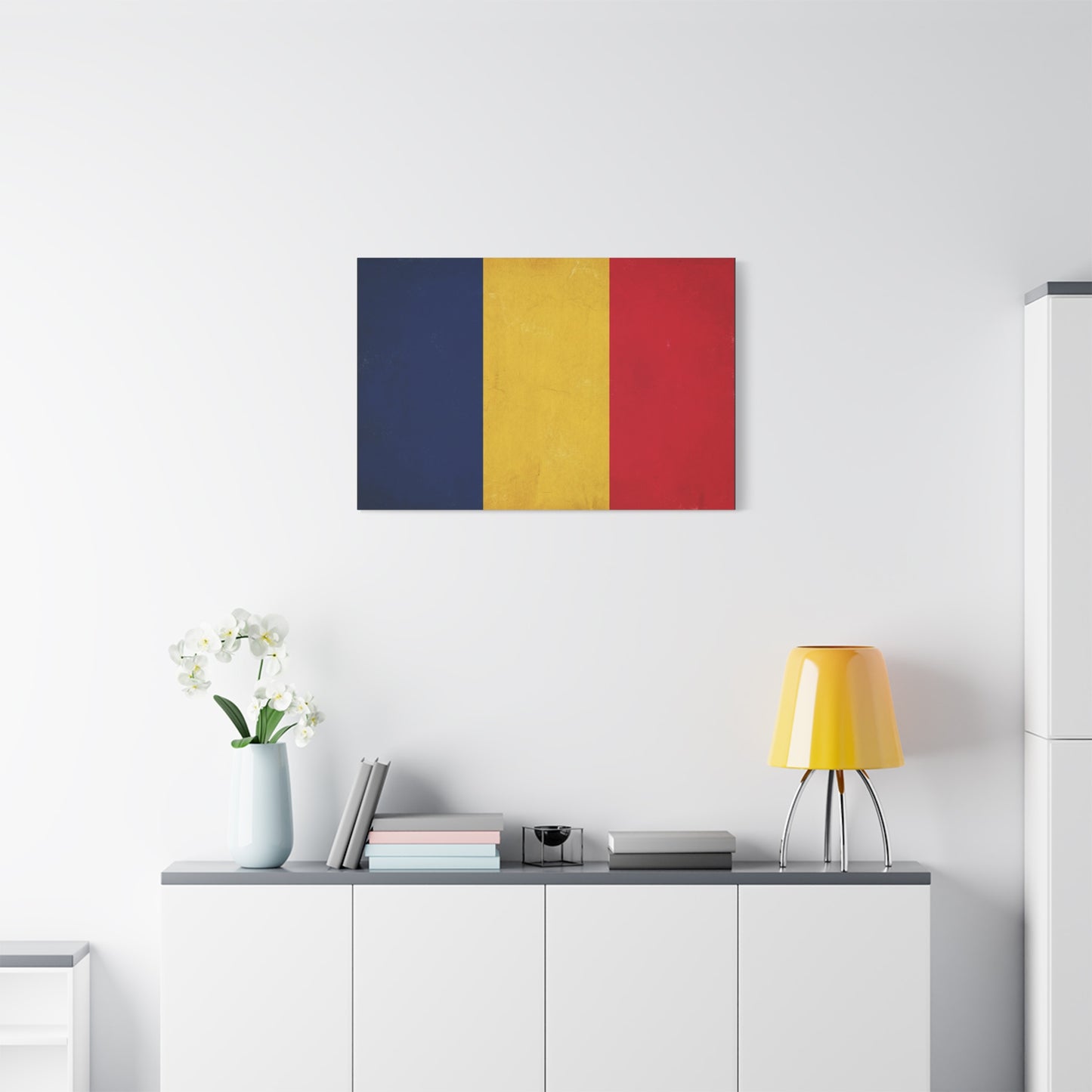 Romania Flag Canvas Wall Art - Vintage Tricolor Country Print, Blue Yellow Red Patriotic Decor - Minimalist Textured Artwork - Living Room Wall Decor - Bedroom Home Decoration - Modern Farmhouse Style