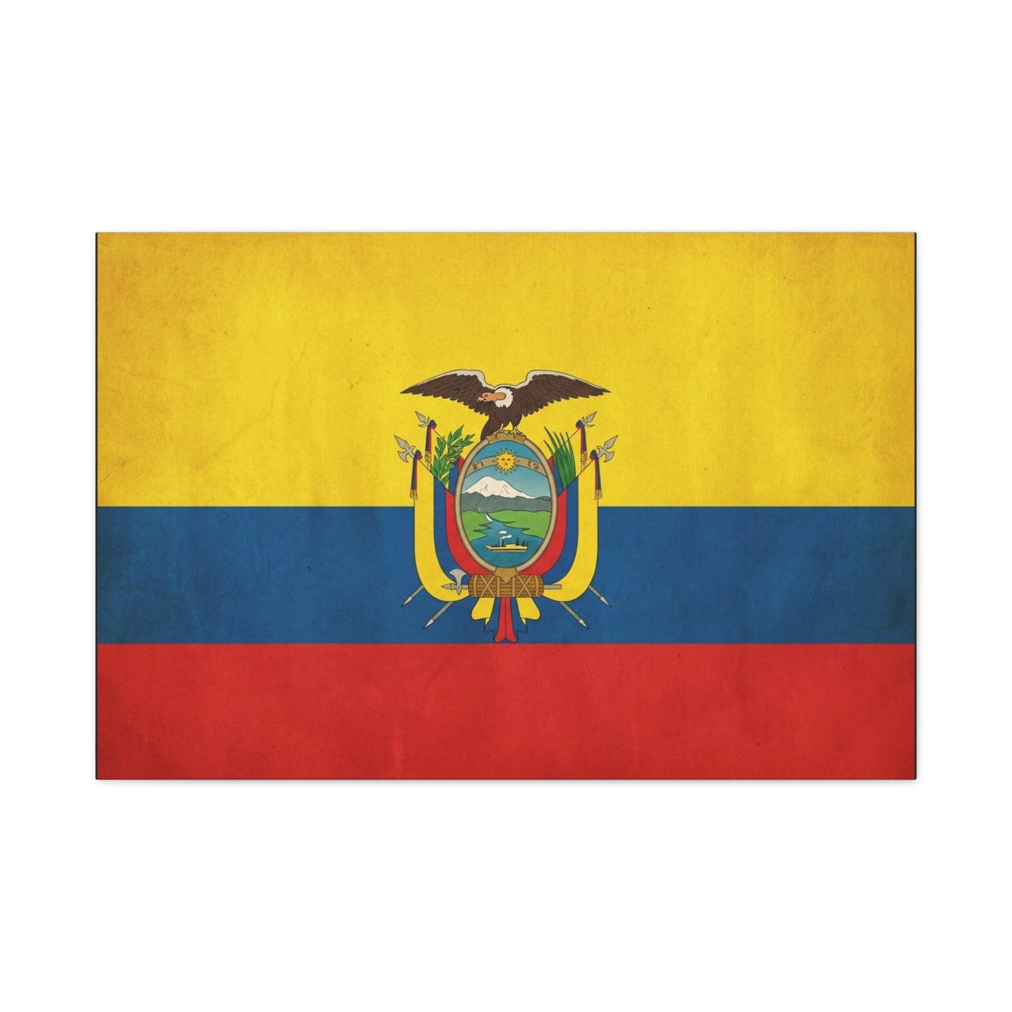 Ecuador Flag Canvas Wall Art - Vintage National Banner Print, Yellow Blue Red Tricolor With Coat Of Arms - Traditional Patriotic Decor - Living Room Home Decoration, Office Accent - Office Wall Art