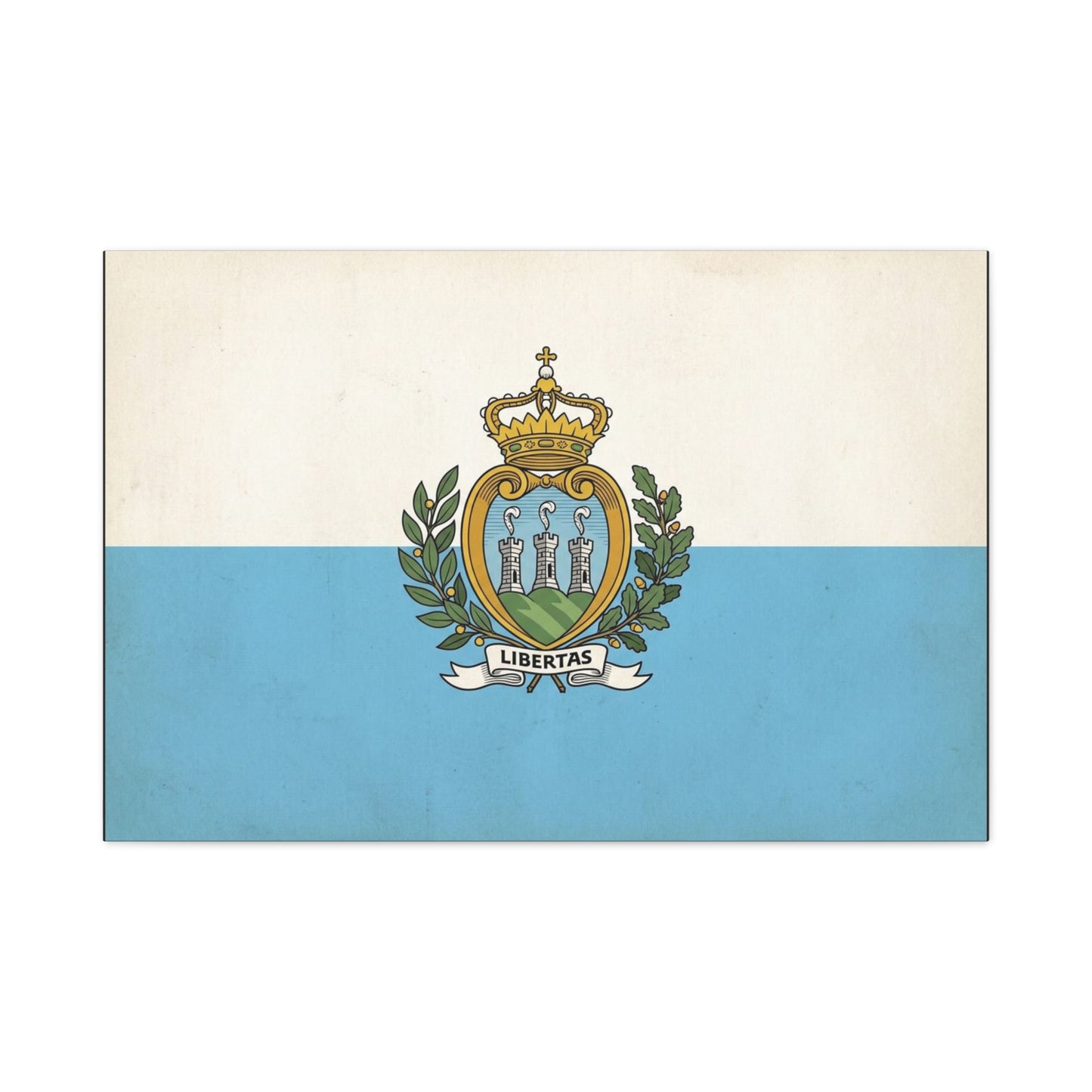 "Libertas" San Marino Flag Canvas Wall Art - Vintage Republic Crest Print, Blue White Heraldic Decor - Traditional Patriotic Style - Living Room Wall Decor - Bedroom Home Decoration - Ready to Hang