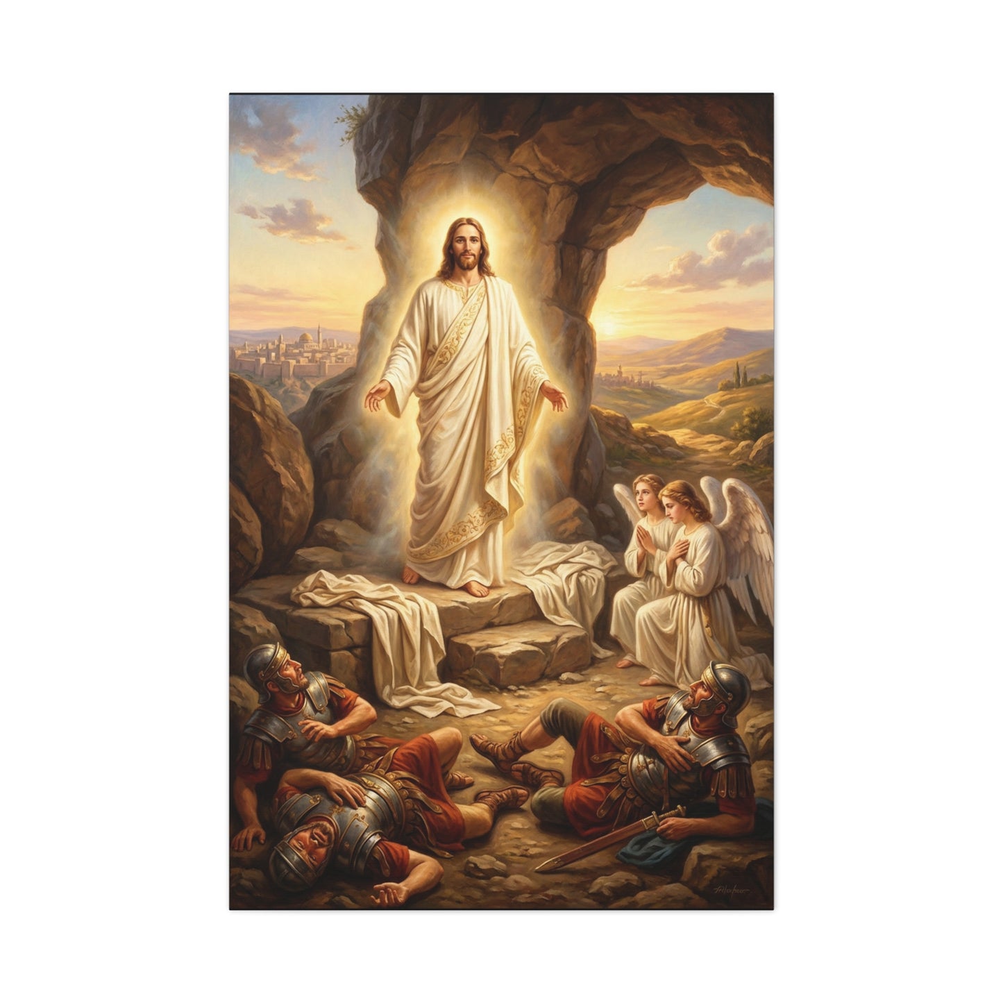 Jesus Christ Resurrection Canvas Wall Art - Empty Tomb, Angels, Roman Guards - Traditional Religious Print, Living Room Wall Decor, Bedroom Home Decoration - Bedroom Home Decoration - Ready to Hang