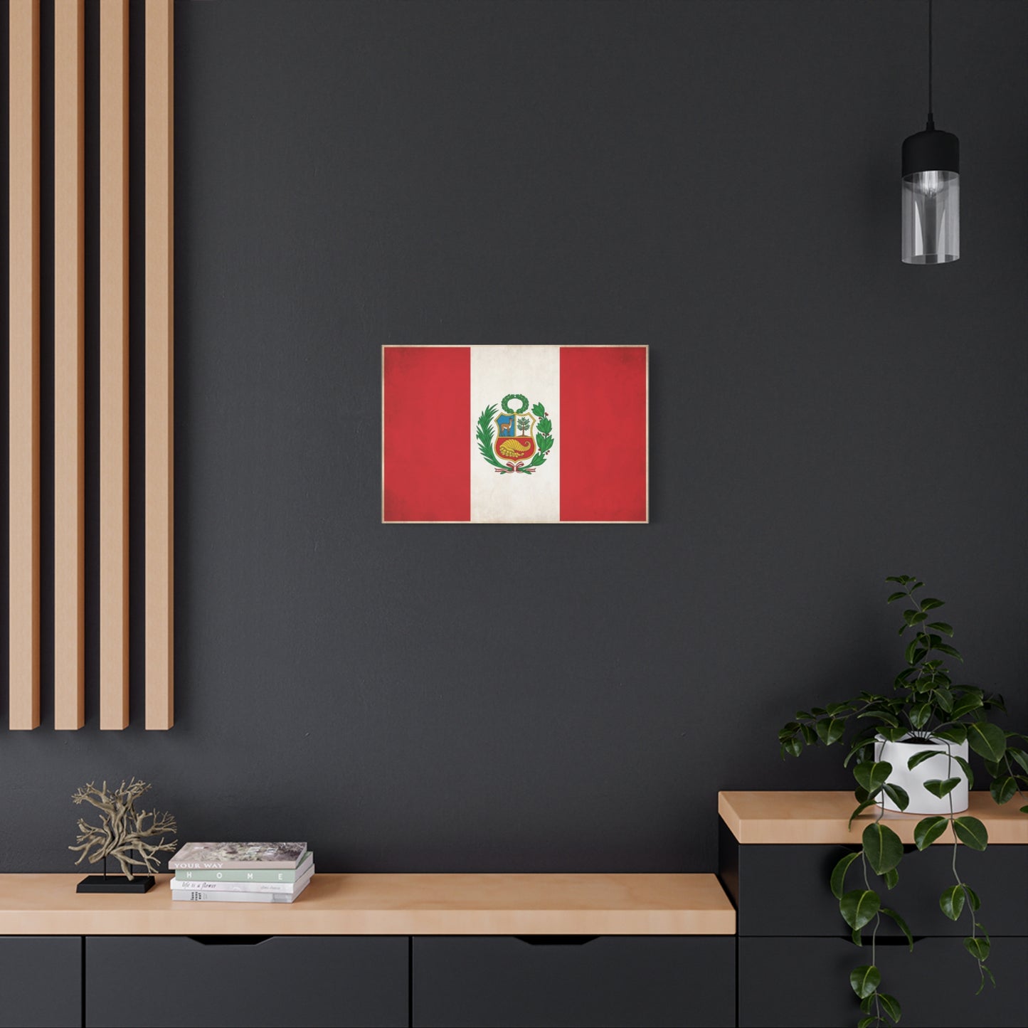 Peru Flag Canvas Wall Art - Vintage Peruvian Coat Of Arms Print, Red White Banner Decor - Traditional Patriotic Style - Living Room Home Decoration - Living Room Wall Decor - Bedroom Home Decoration