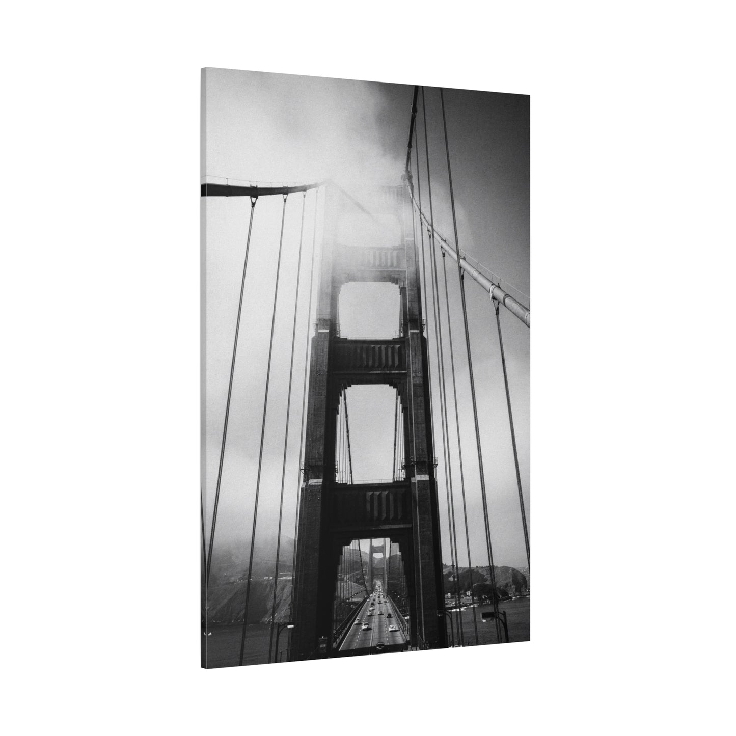 Golden Gate Bridge Canvas Wall Art - Black And White Foggy Bridge Art Print, Modern Cityscape Wall Decor - Minimalist Contemporary Style For Living Room Office - Bedroom Home Decoration
