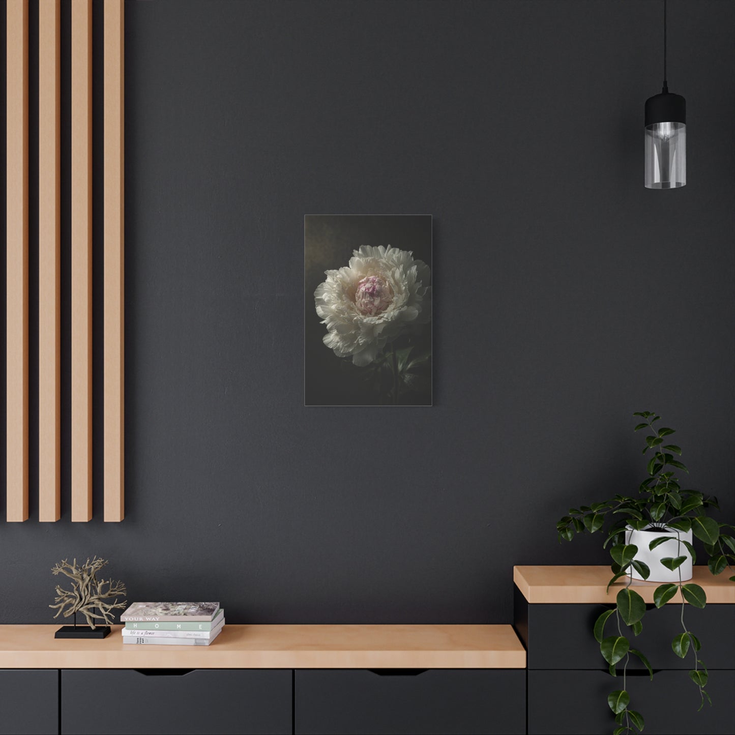 White Peony Canvas Wall Art - Moody Floral Art Print, Dark Botanical Canvas, Matte Finish - Vintage Style, Bedroom Wall Decor, Living Room Home Decoration Accent - Bedroom Home Decoration