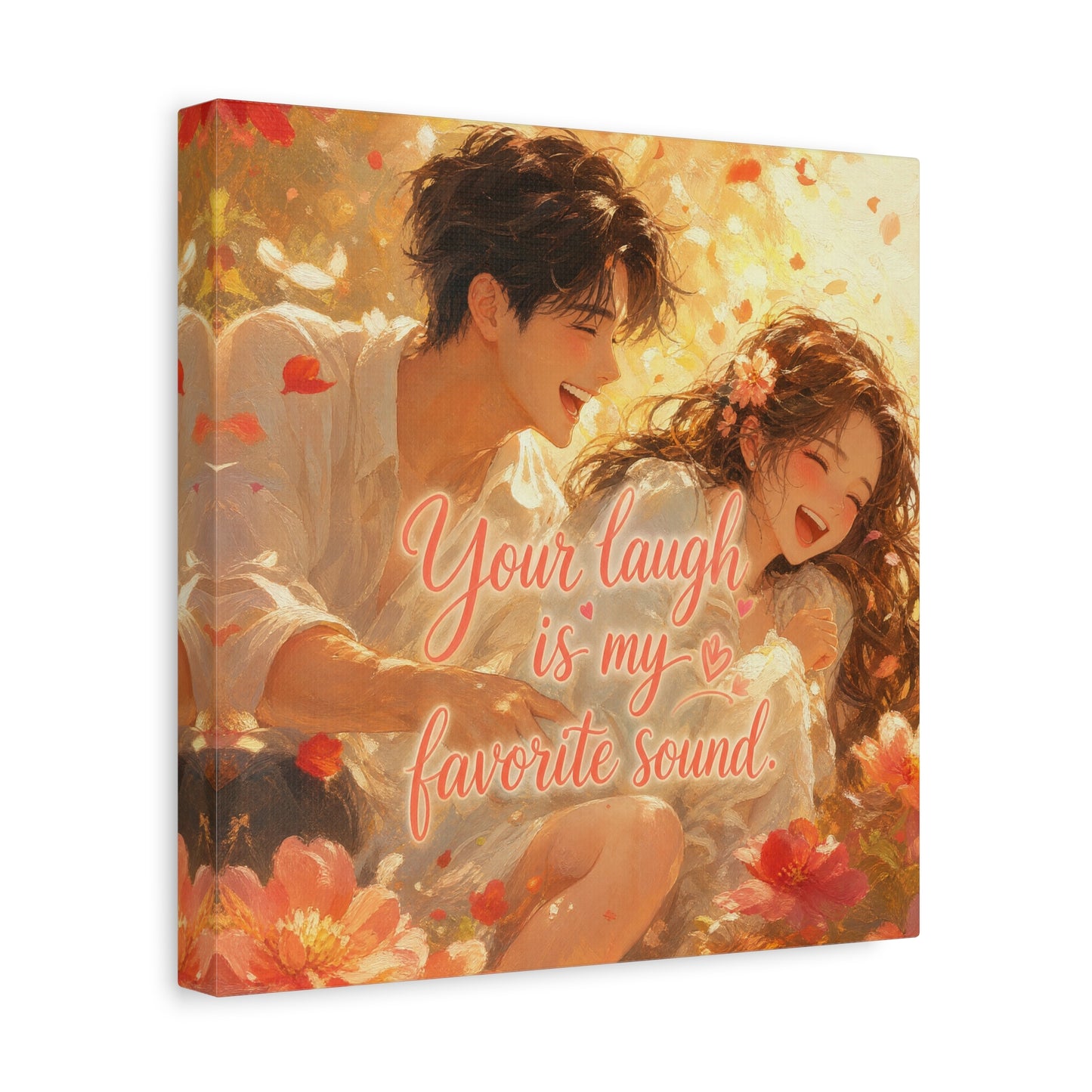 "Your Laugh Is My Favorite Sound" Romantic Couple Canvas Wall Art - Floral Love Quote Print - Warm Golden Painterly Style - Bedroom Wall Decor, Living Room Home Decoration - Bedroom Home Decoration