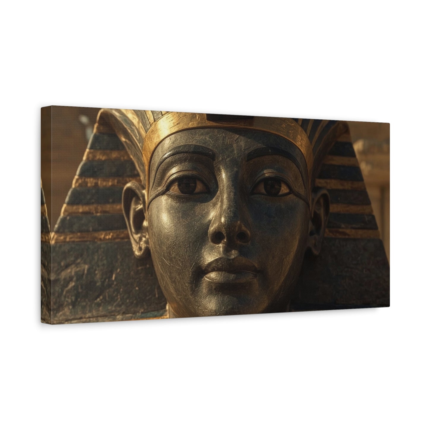 Egyptian Pharaoh Canvas Wall Art - Ancient Mask Portrait, Gold Bronze Tones - Matte Cotton Print, Traditional Historical Style - Living Room Wall Decor, Office Art Accent - Bedroom Home Decoration