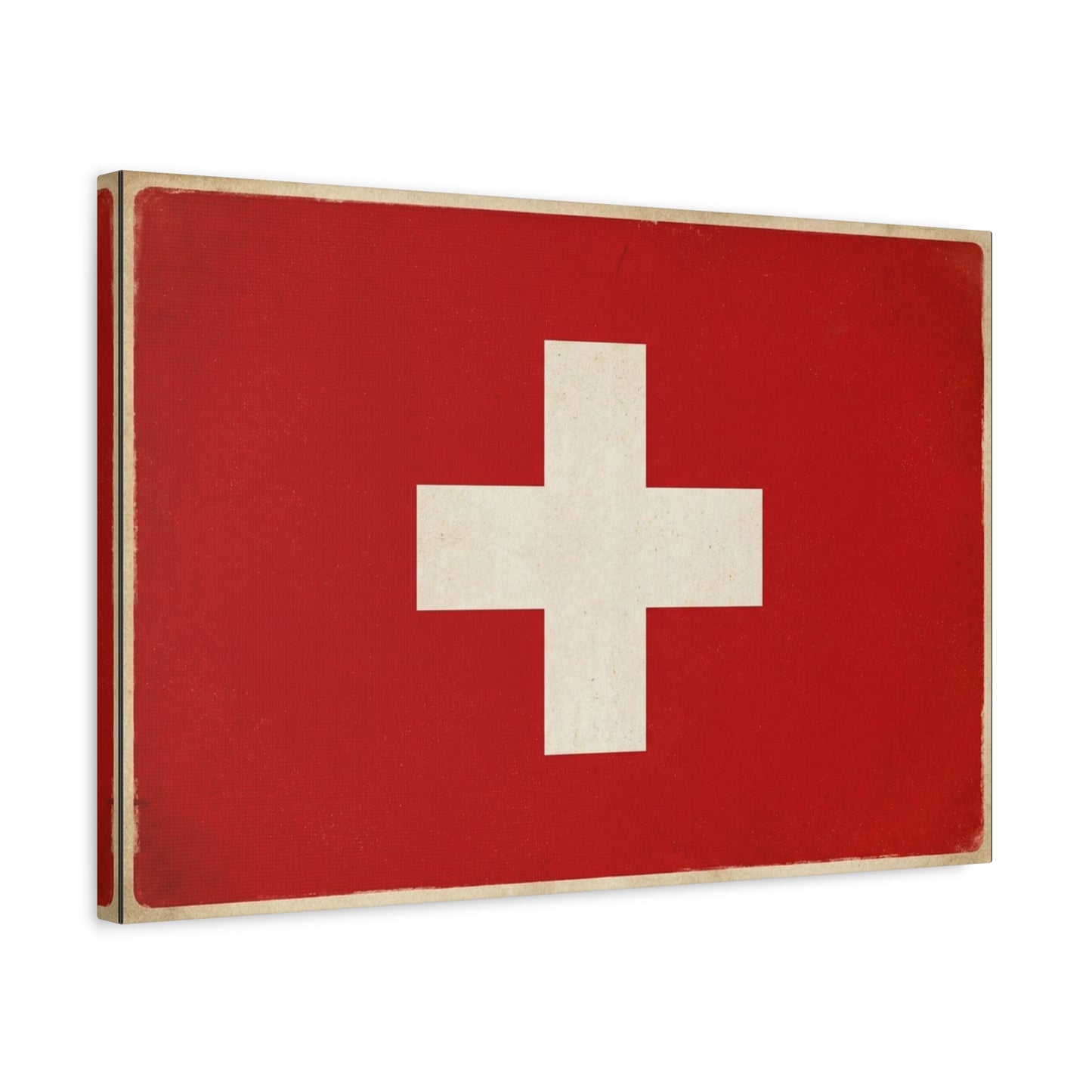 Swiss Flag Canvas Wall Art - Vintage Red White Cross Print, Patriotic Minimalist Decor - Rustic Travel Style - Living Room Wall Decor, Office Art - Bedroom Home Decoration - Bedroom Home Decoration