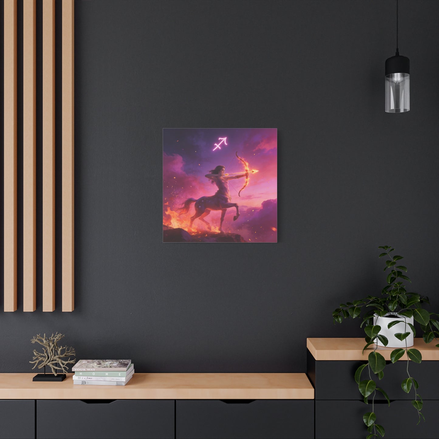 Sagittarius Centaur Archer Canvas Wall Art - Zodiac Fantasy Fire Bow Illustration - Purple Pink Matte Canvas Print - Bedroom Home Decoration, Living Room Wall Decor, Celestial Decor - Ready to Hang